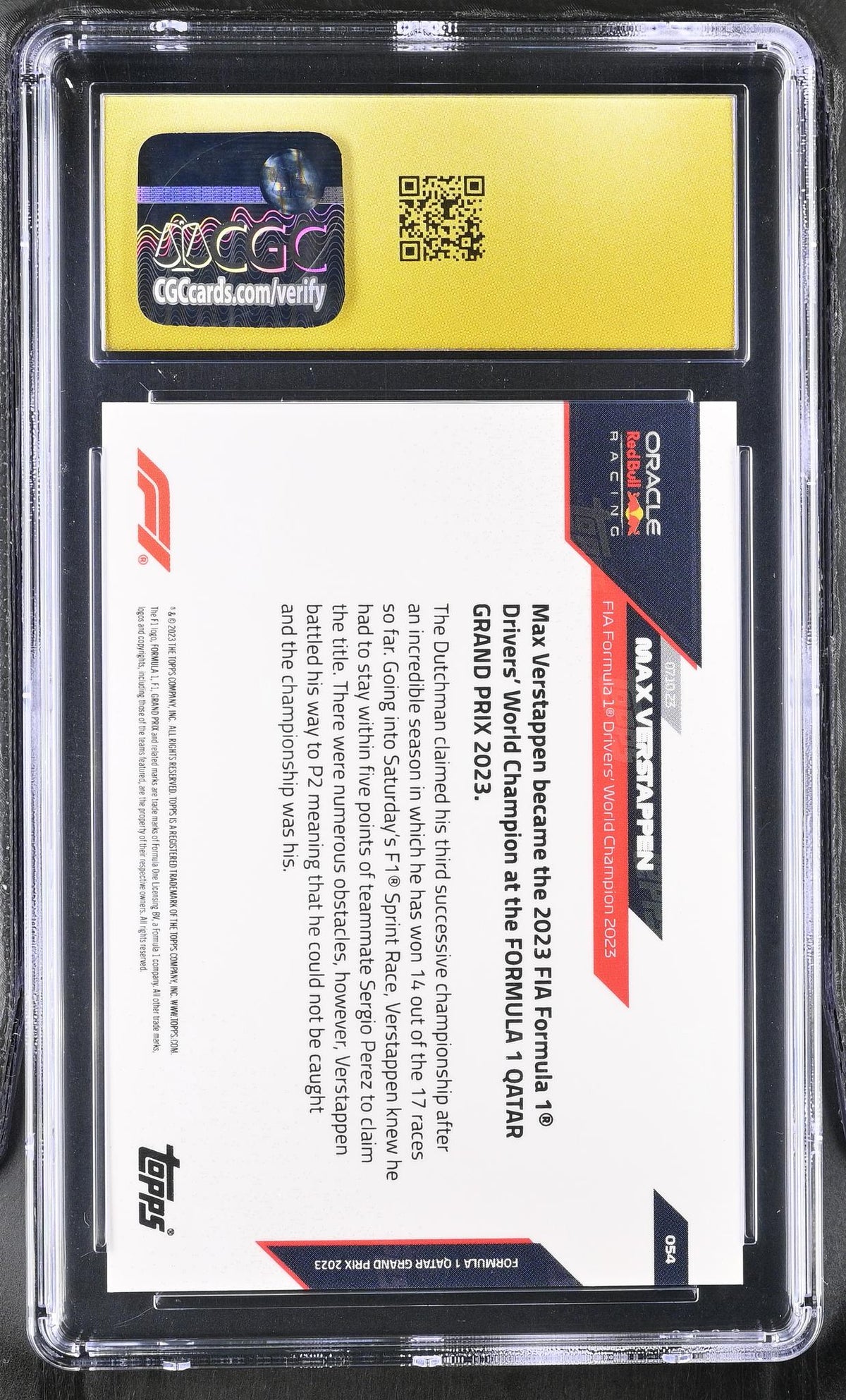 2023 Topps Now #054 Max Verstappen Formula 1 Qatar Grand Prix 2023 CGC 10