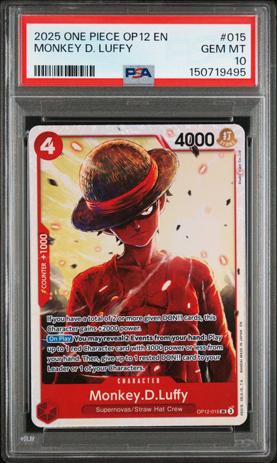 One Piece Card Game Monkey D. Luffy OP12-015 SR PSA 10