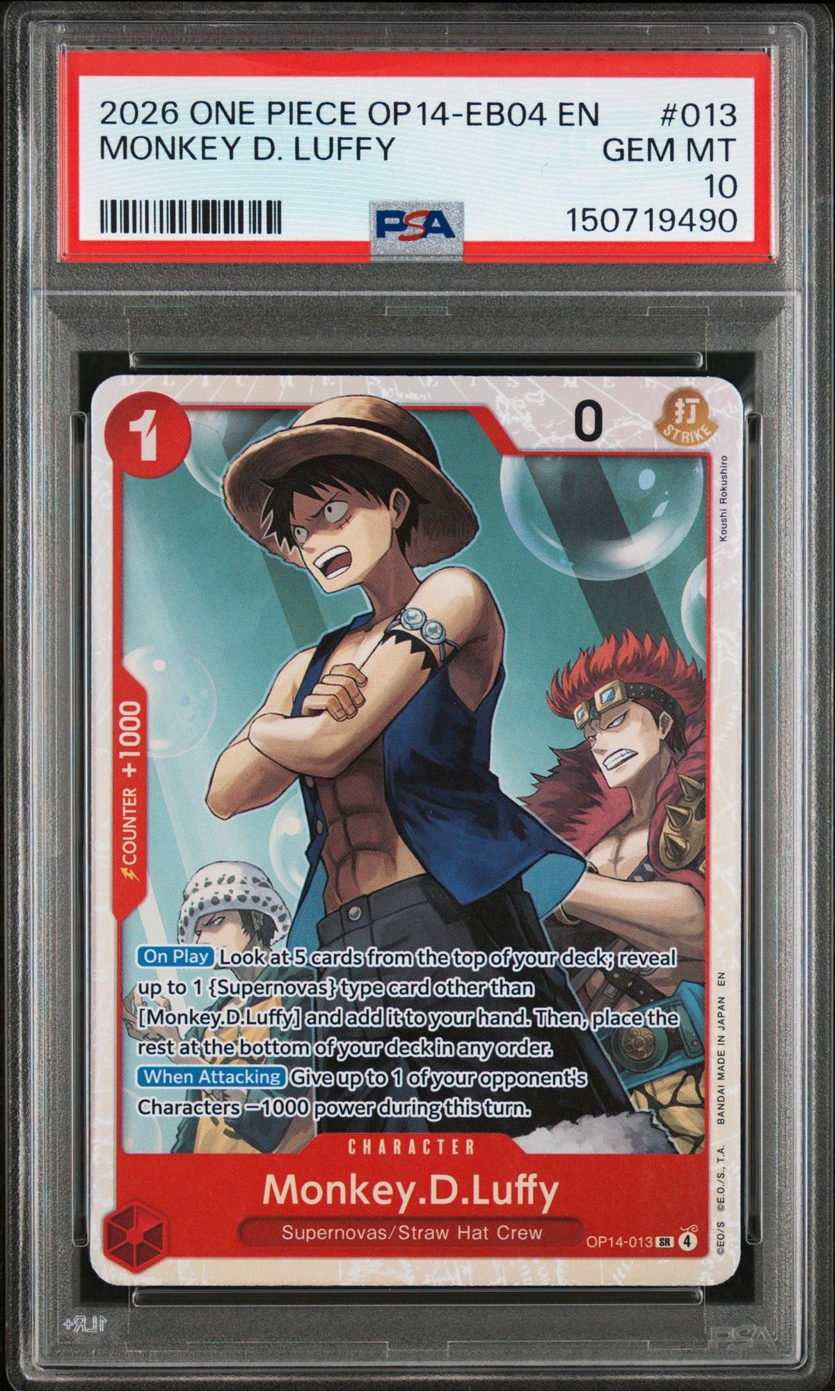 2026 One Piece Card Game Monkey D. Luffy #013 Supernovas/Straw Hat Crew PSA 10