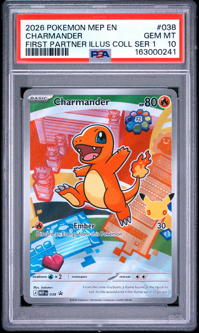 2026 Pokemon Black Star Promo Mega Evolution First Partner Illustration Collection Series 1 Charmander #038 PSA 10