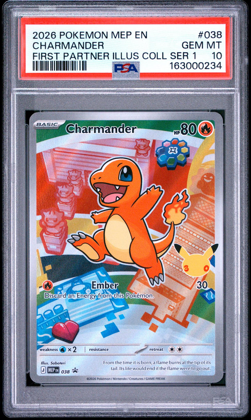 2026 Pokemon Black Star Promo Mega Evolution First Partner Illustration Collection Series 1 Charmander #038 PSA 10