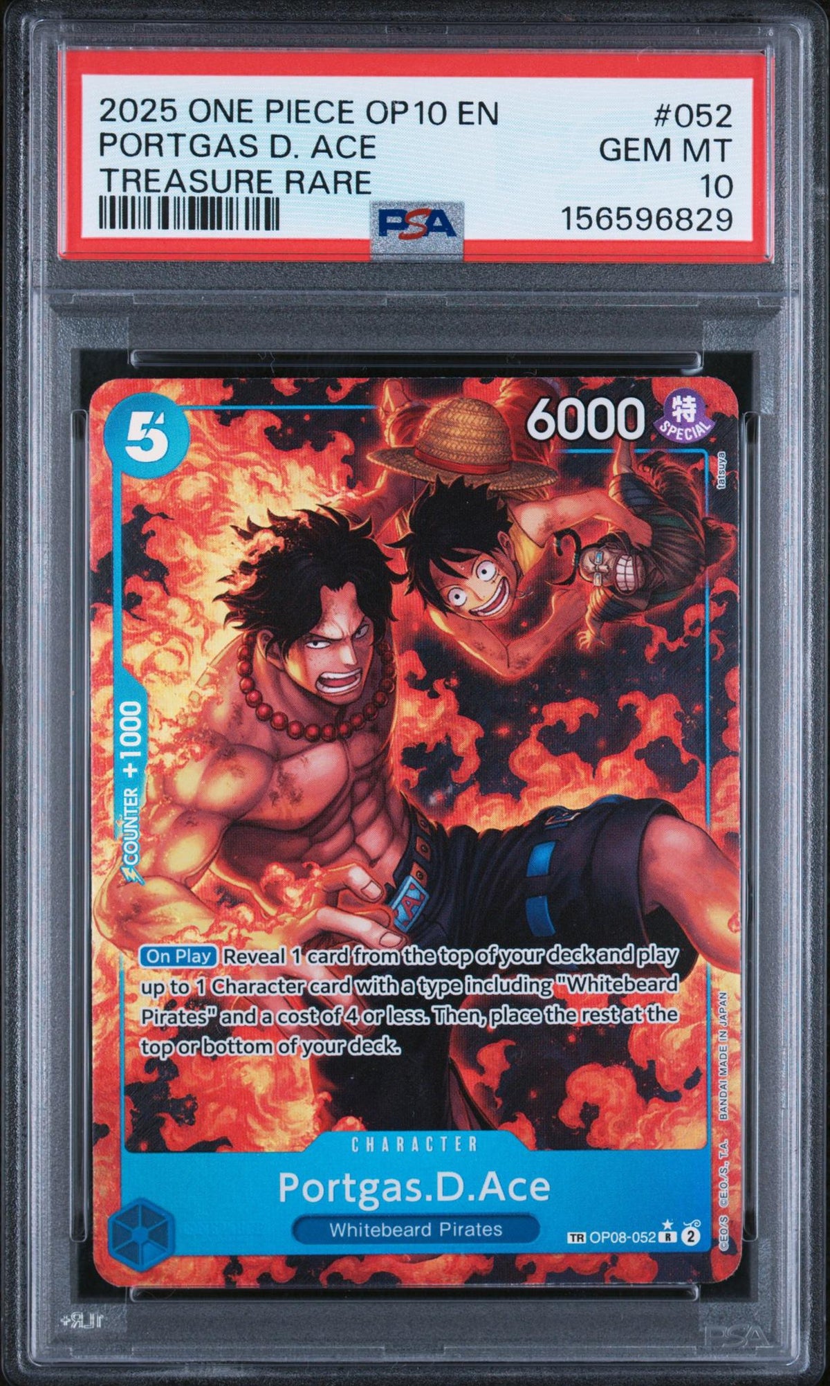2025 One Piece Portgas D. Ace #052 Treasure Rare PSA 10