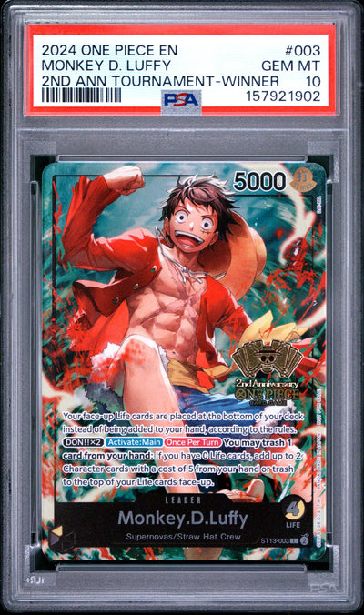 2024 One Piece Monkey D. Luffy #003 2nd Ann Tournament-Winner PSA 10