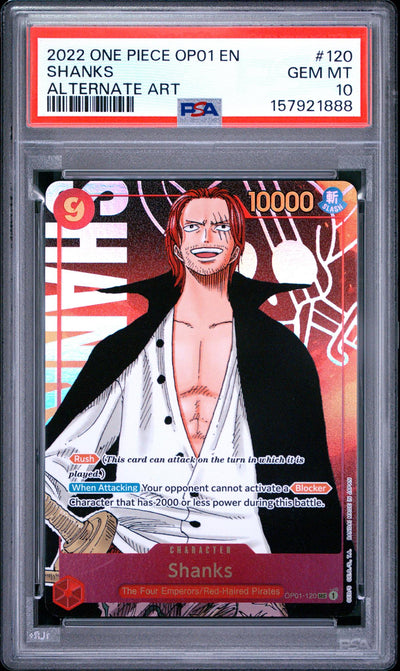 One Piece Card Game Shanks OP01-120 Alternate Art PSA 10
