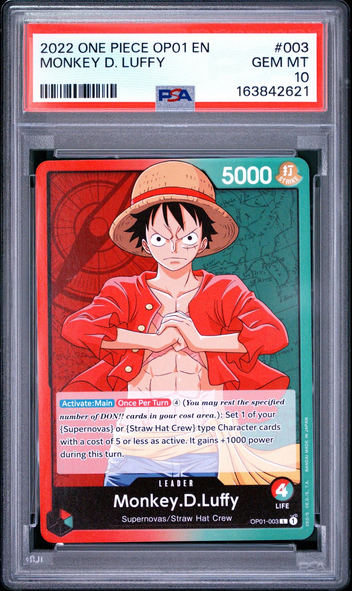 2022 One Piece Monkey D. Luffy #003 Supernovas/Straw Hat Crew PSA 10