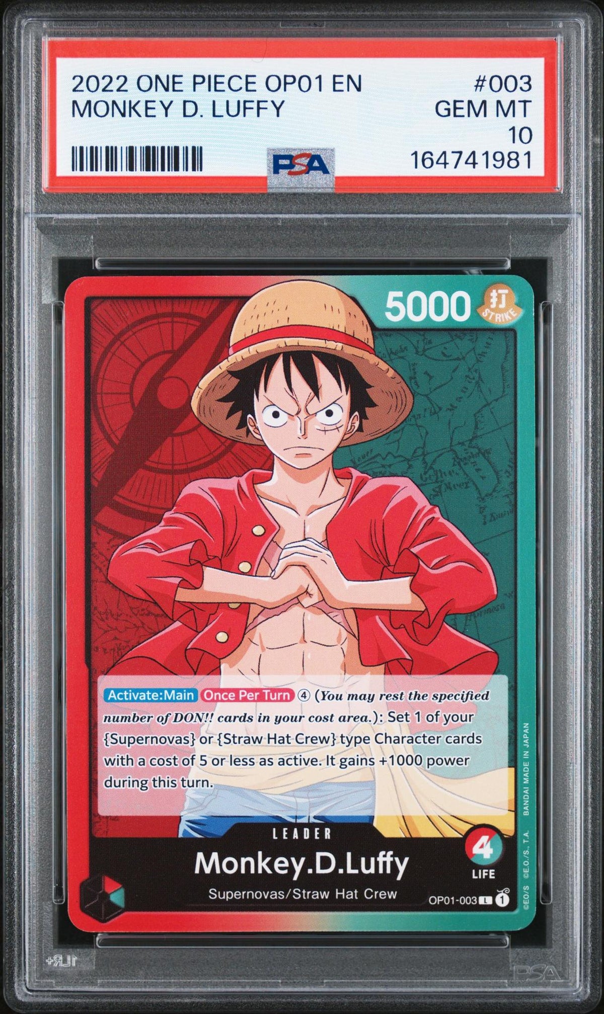 2022 One Piece Monkey D. Luffy #003 PSA 10
