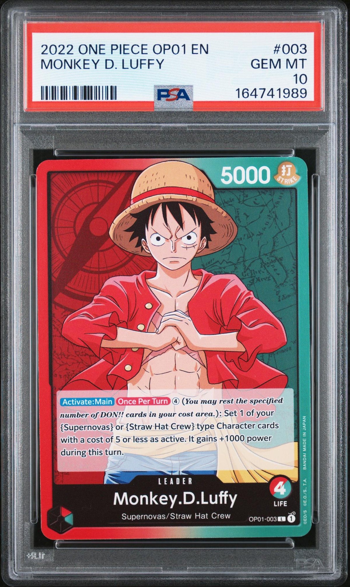 2022 One Piece Card Game Monkey D. Luffy #003 PSA 10