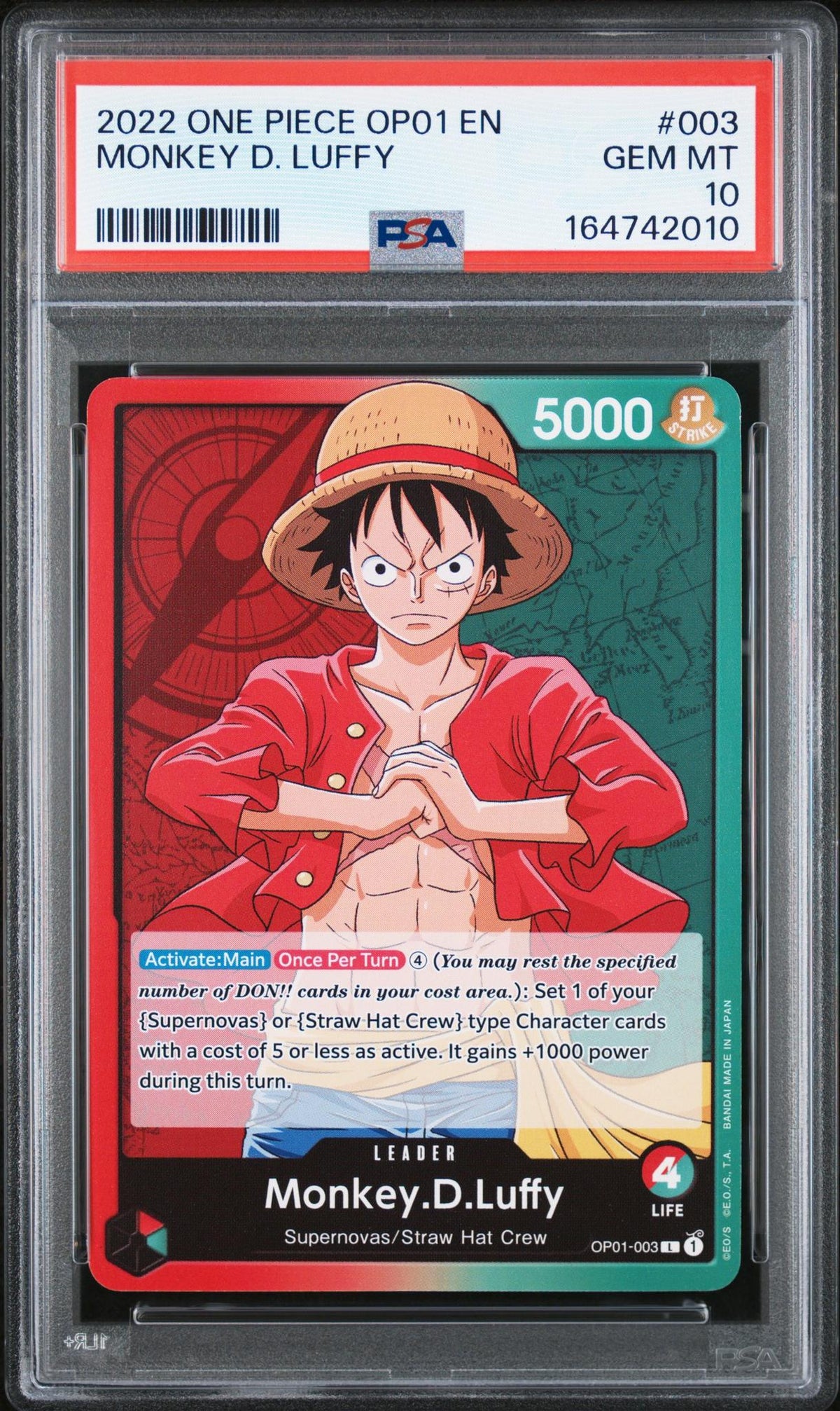 2022 One Piece Monkey D. Luffy #003 Straw Hat Crew PSA 10