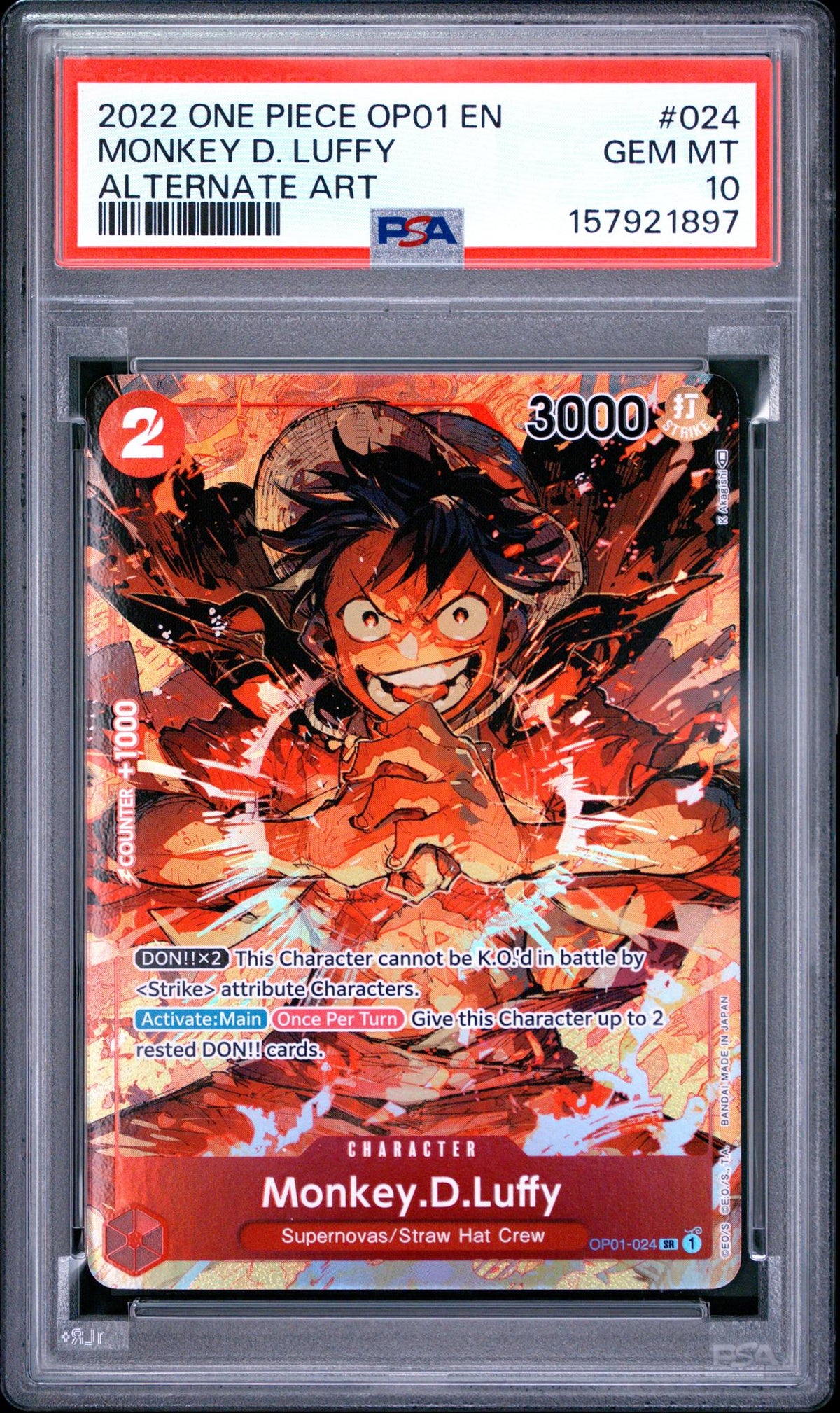 2022 One Piece Monkey D. Luffy #024 Alternate Art PSA 10