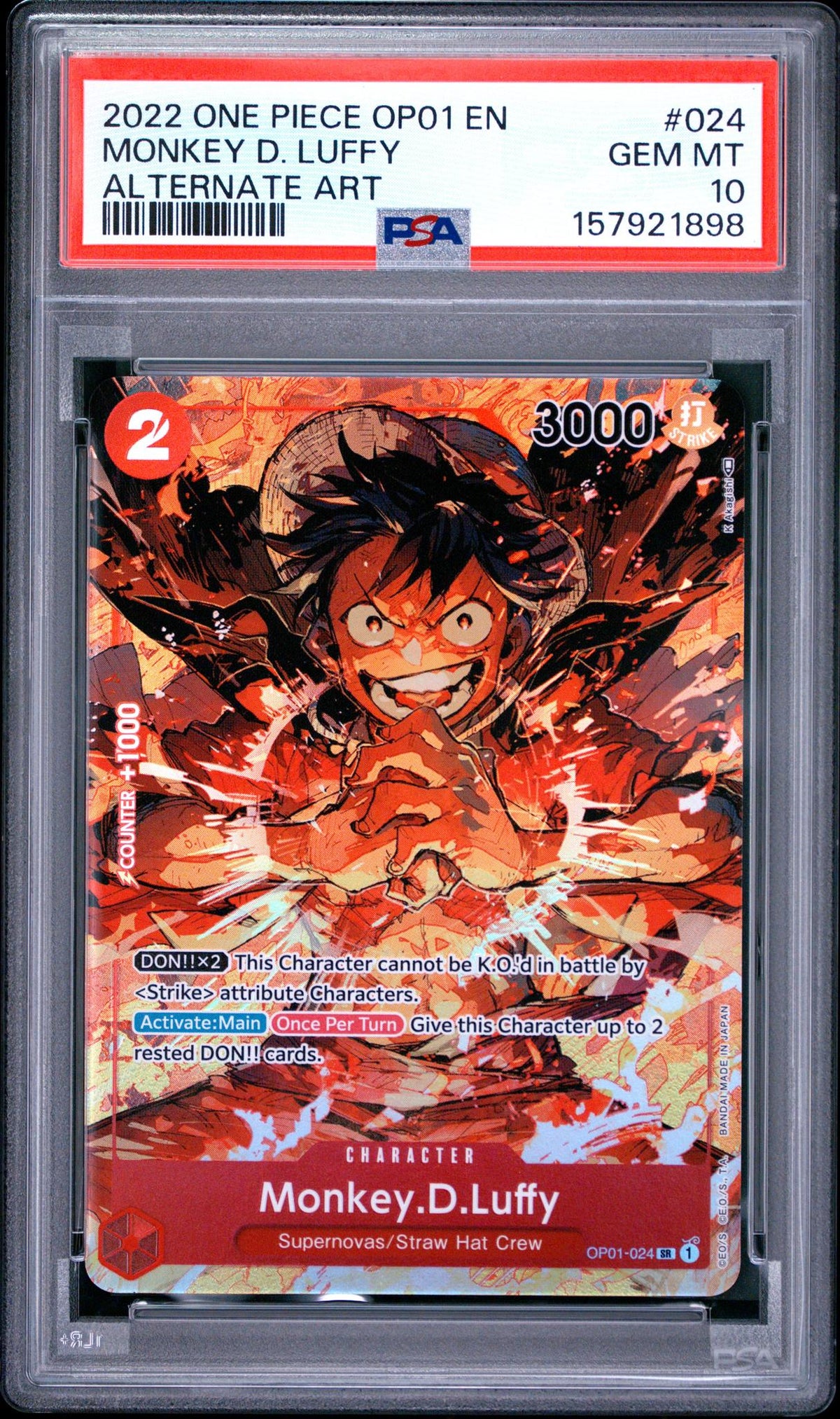 One Piece Card Game Monkey D. Luffy #024 Alternate Art PSA 10