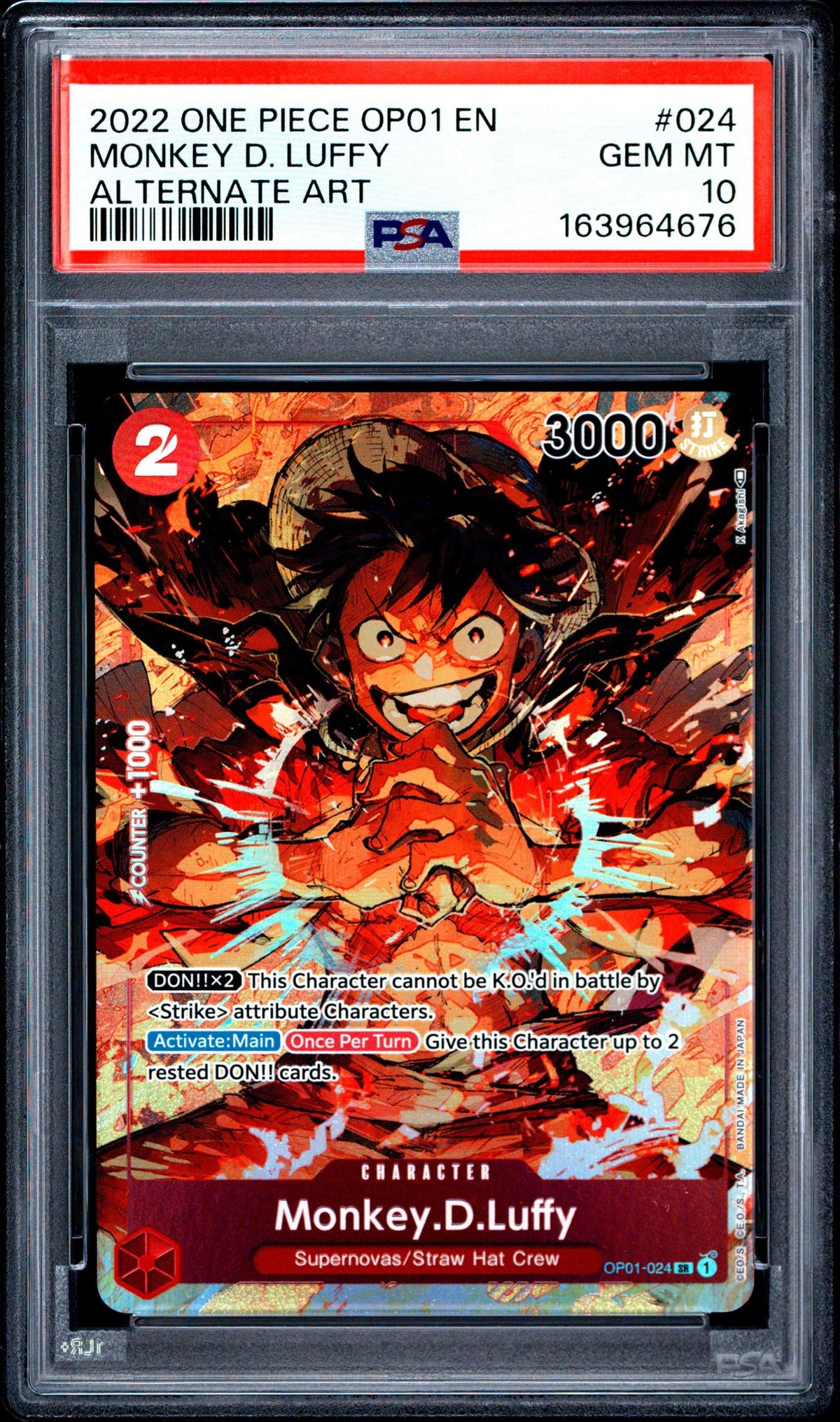 2022 One Piece Card Game Monkey D. Luffy #024 Alternate Art PSA 10