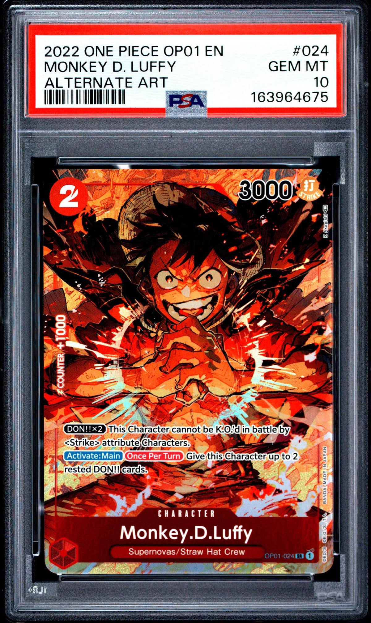 One Piece Card Game Monkey D. Luffy #024 Alternate Art PSA 10