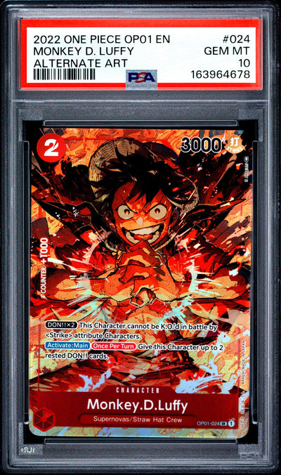 2022 One Piece Romance Dawn Alternate Art Monkey D. Luffy #OP01024 PSA 10
