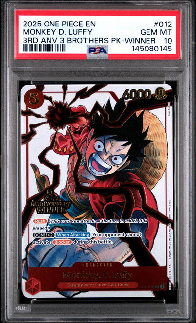 2025 One Piece Monkey D. Luffy #012 3rd Anniversary Winner PSA 10
