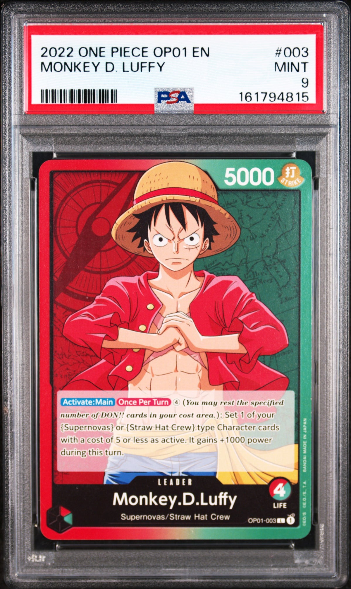 One Piece Card Game Monkey D. Luffy #003 PSA 9
