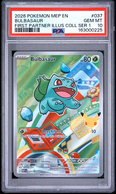 2026 Pokemon Mega Evolution Black Star Promo First Partner Illustration Collection Series 1 Bulbasaur #037 PSA 10
