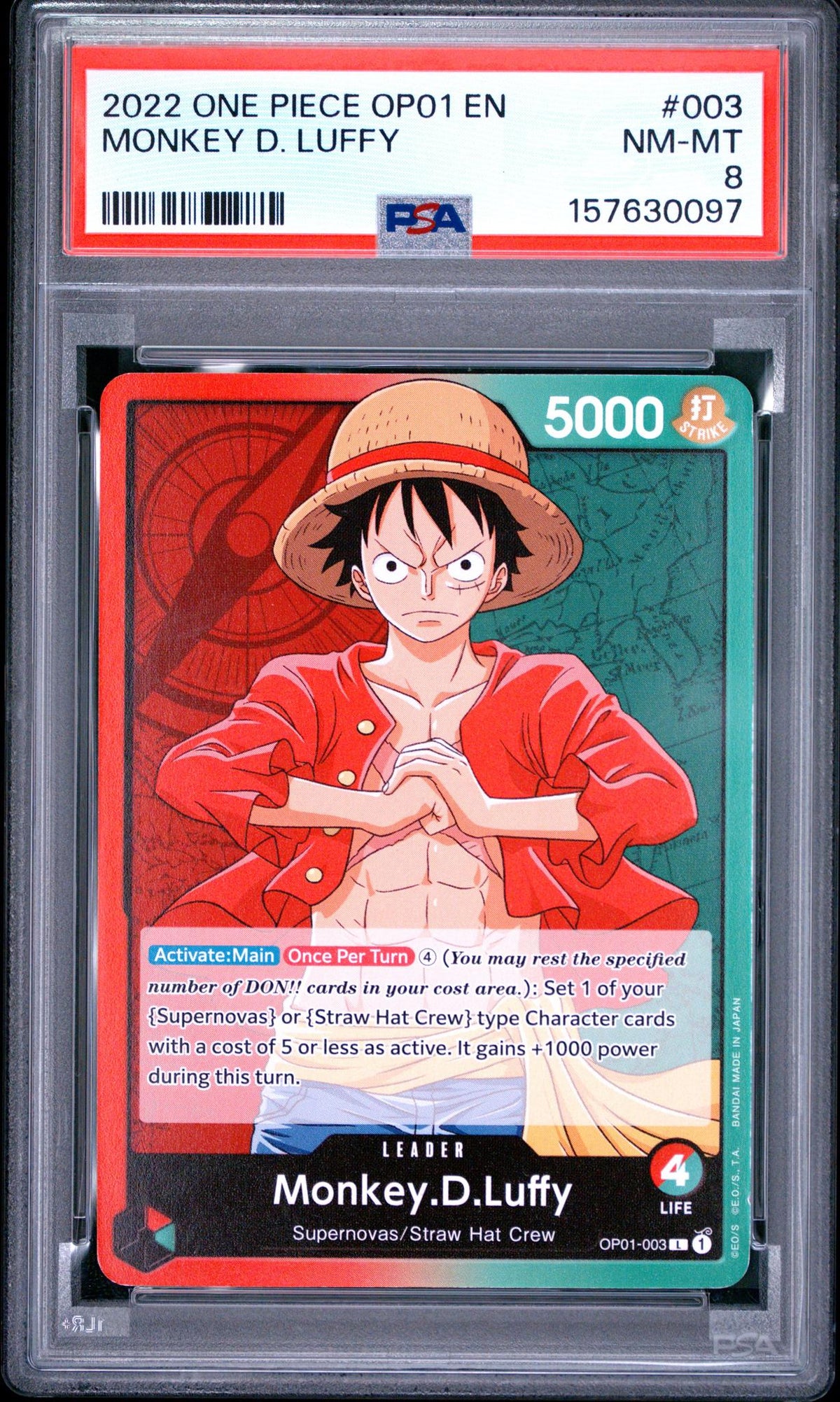 2022 One Piece Monkey D. Luffy #003 PSA 8