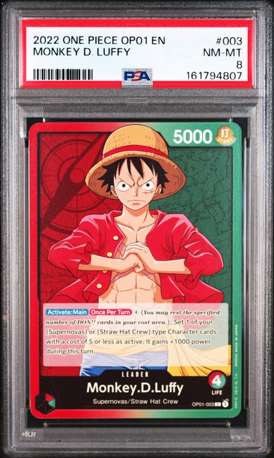 One Piece Card Game Monkey D. Luffy OP01-003 PSA 8