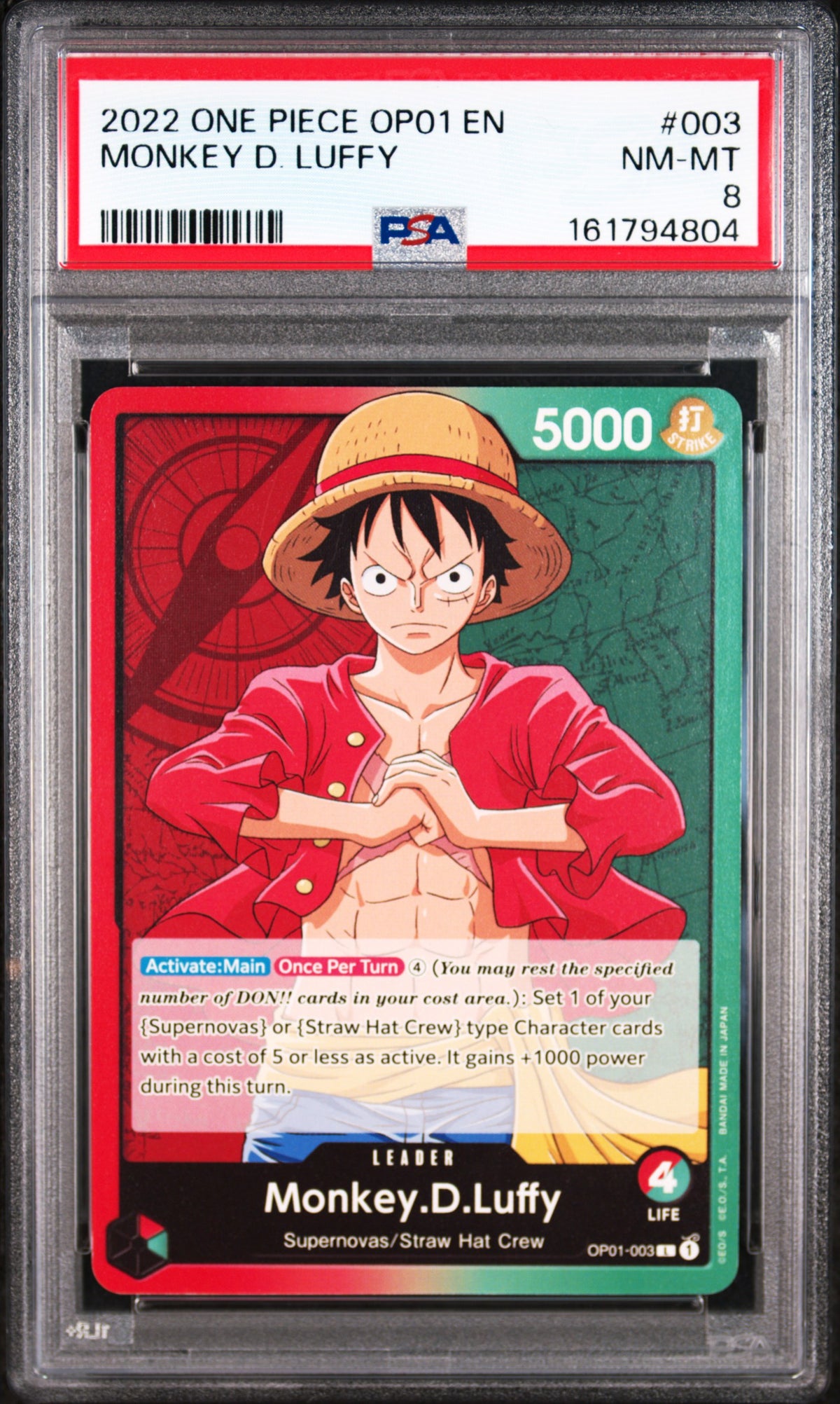 2022 One Piece Monkey D. Luffy #003 Supernovas/Straw Hat Crew PSA 8
