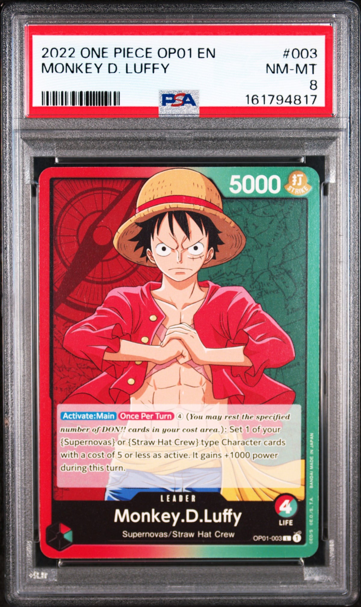 2022 One Piece Card Game Monkey D. Luffy #003 PSA 8