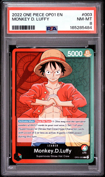 One Piece Card Game Monkey D. Luffy OP01-003 PSA 8