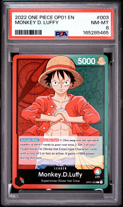 2022 One Piece OP01 Monkey D. Luffy #003 PSA 8