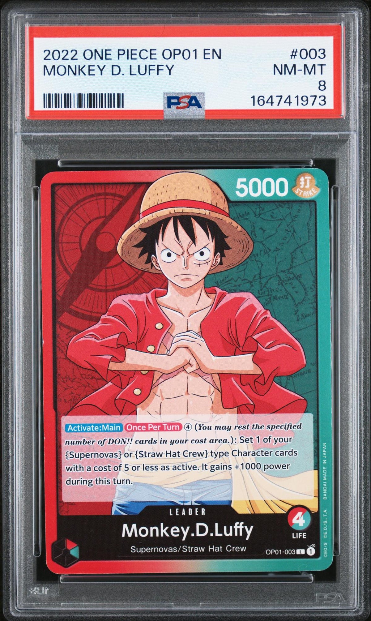 One Piece Card Game Monkey D. Luffy OP01-003 PSA 8