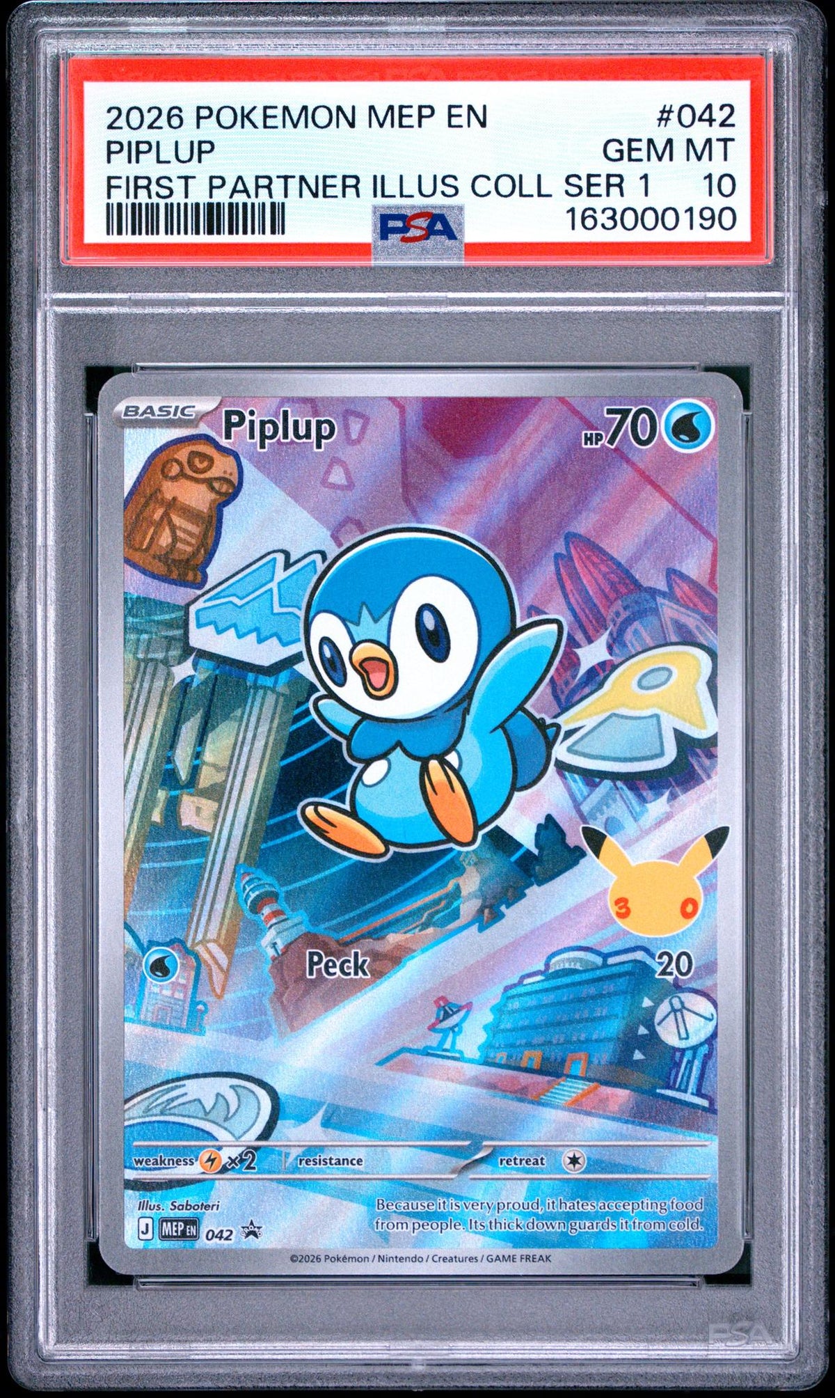 2026 Pokemon Mega Evolution Black Star Promo First Partner Illustration Collection Series 1 Piplup #042 PSA 10