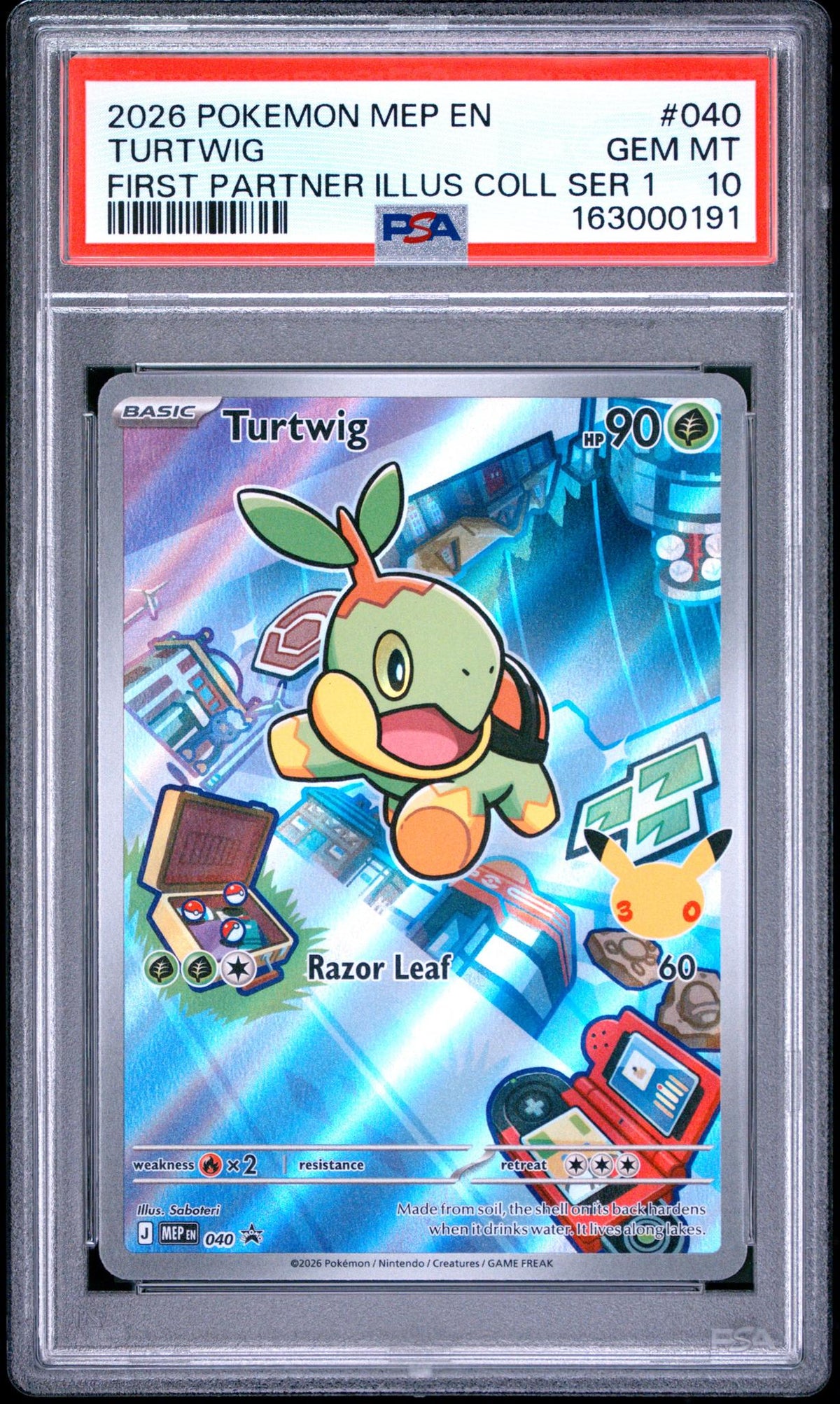 2026 Pokemon Mega Evolution Black Star Promo First Partner Illustration Collection Turtwig #040 PSA 10