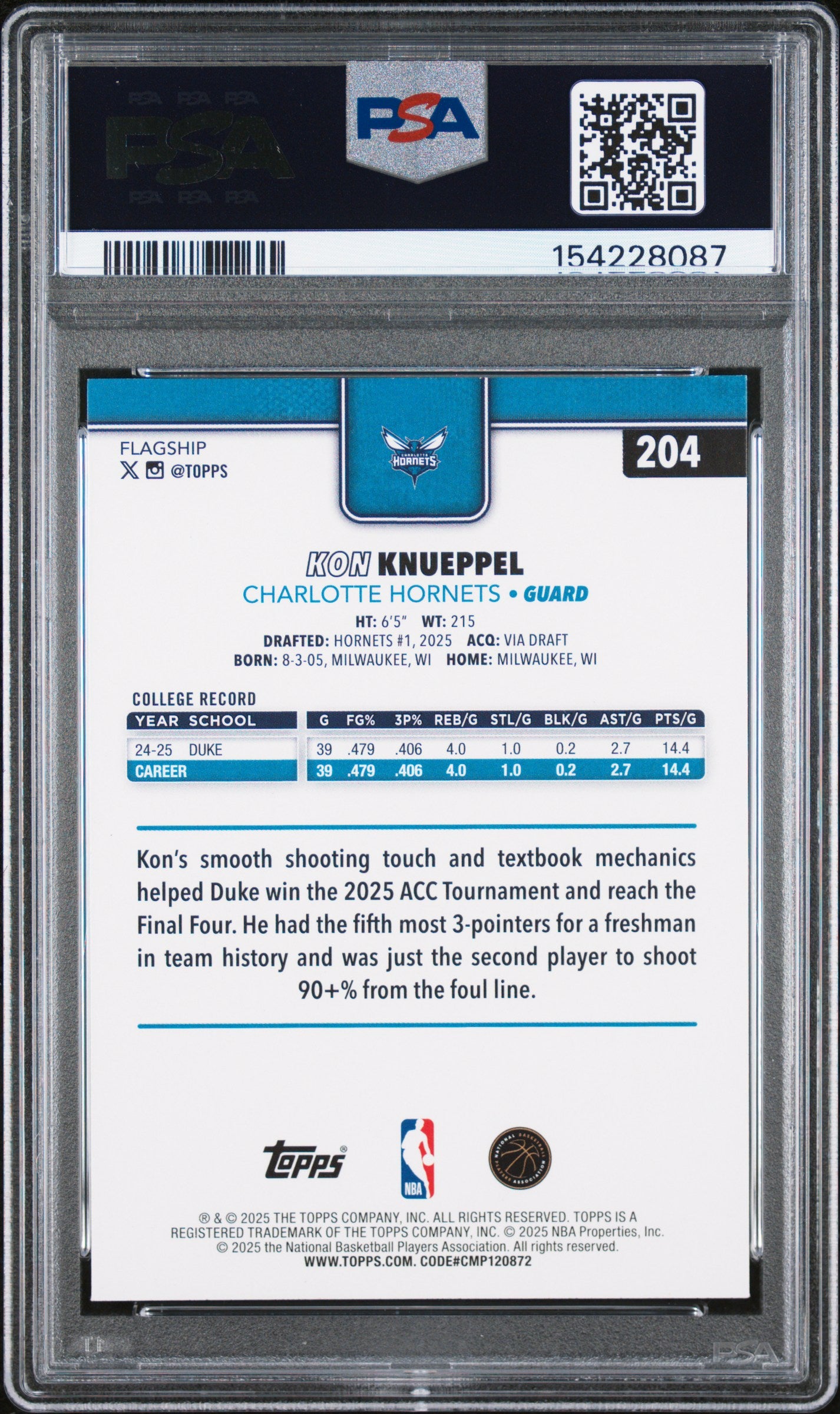 2025 Topps Kon Knueppel #204 PSA 9