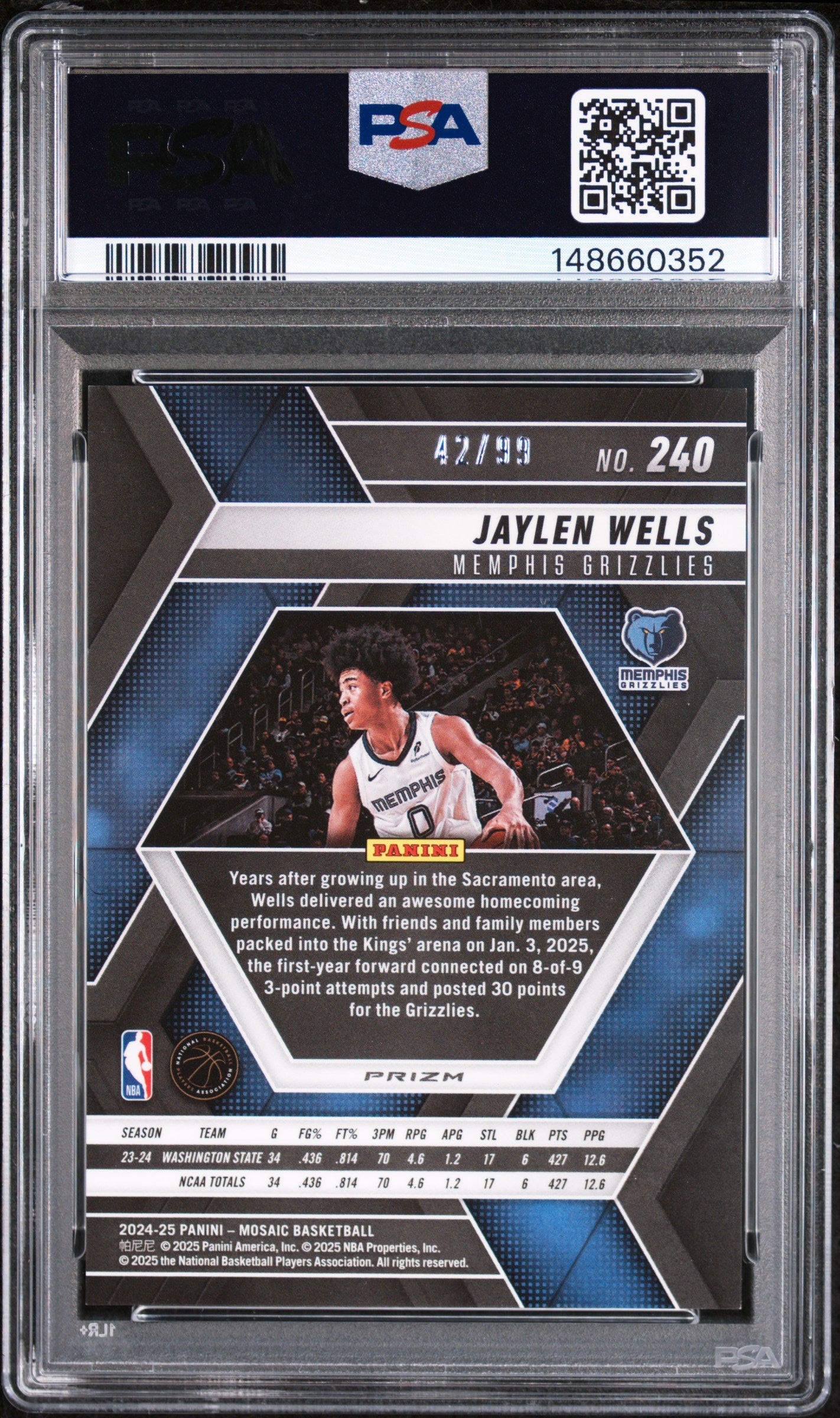 2024 Panini Mosaic Red Fast Break Jaylen Wells #240 /99 PSA 9