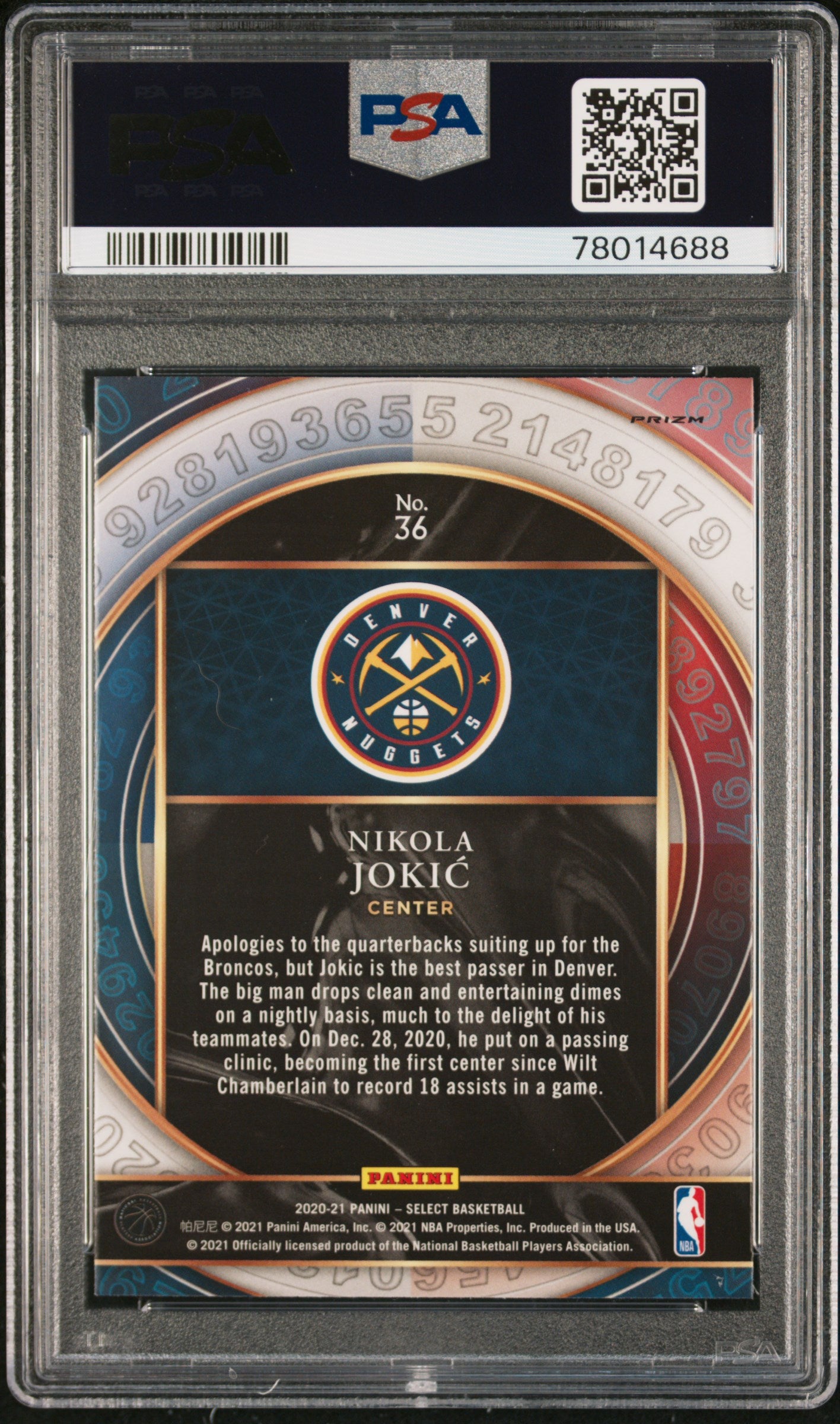 2020 Panini Select Numbers Blue Nikola Jokic #36 PSA 9 78014688