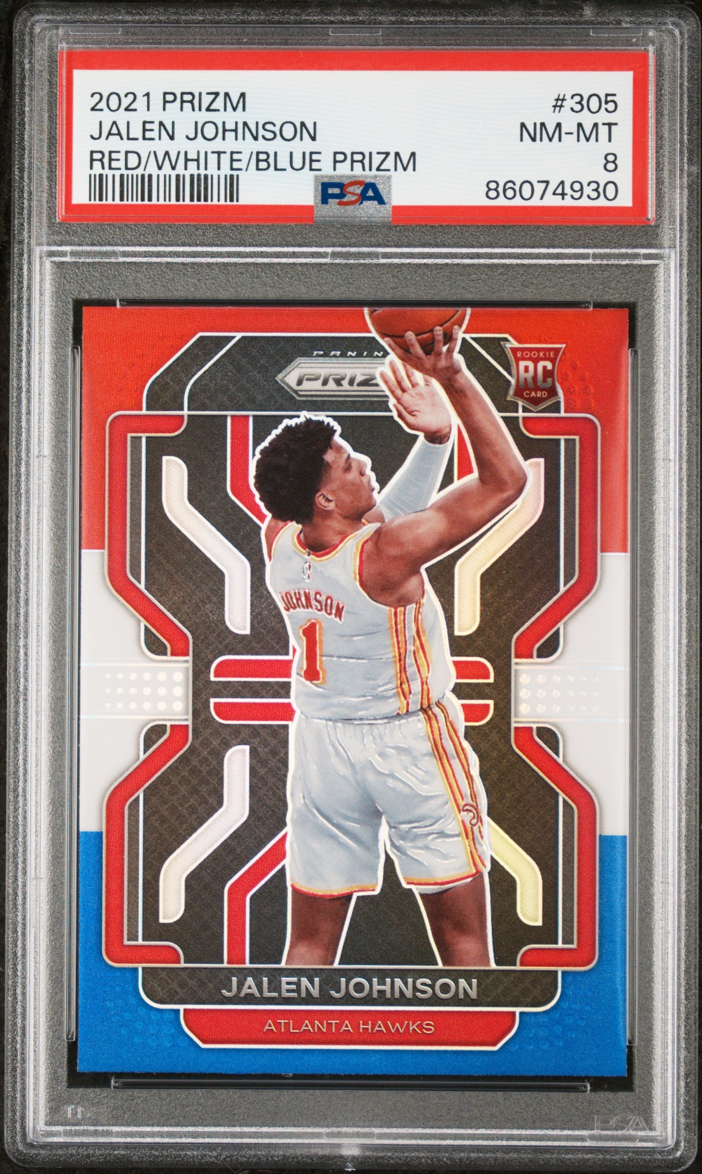 2021 Panini Prizm Red/White/Blue Prizm Jalen Johnson #305 PSA 8