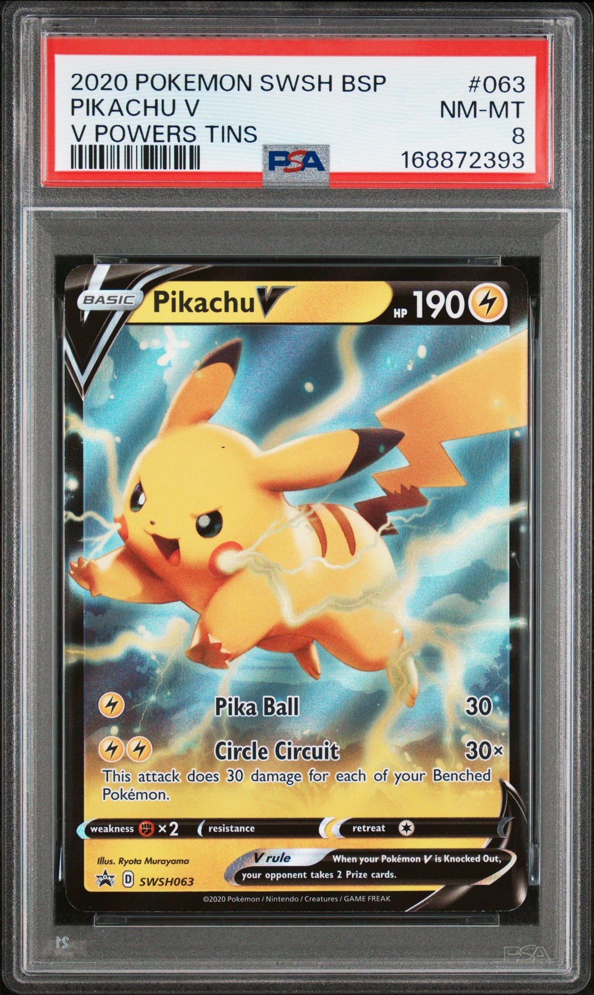 2020 Pokemon Sword and Shield Promo V Powers Tins Pikachu V #SWSH063 PSA 8