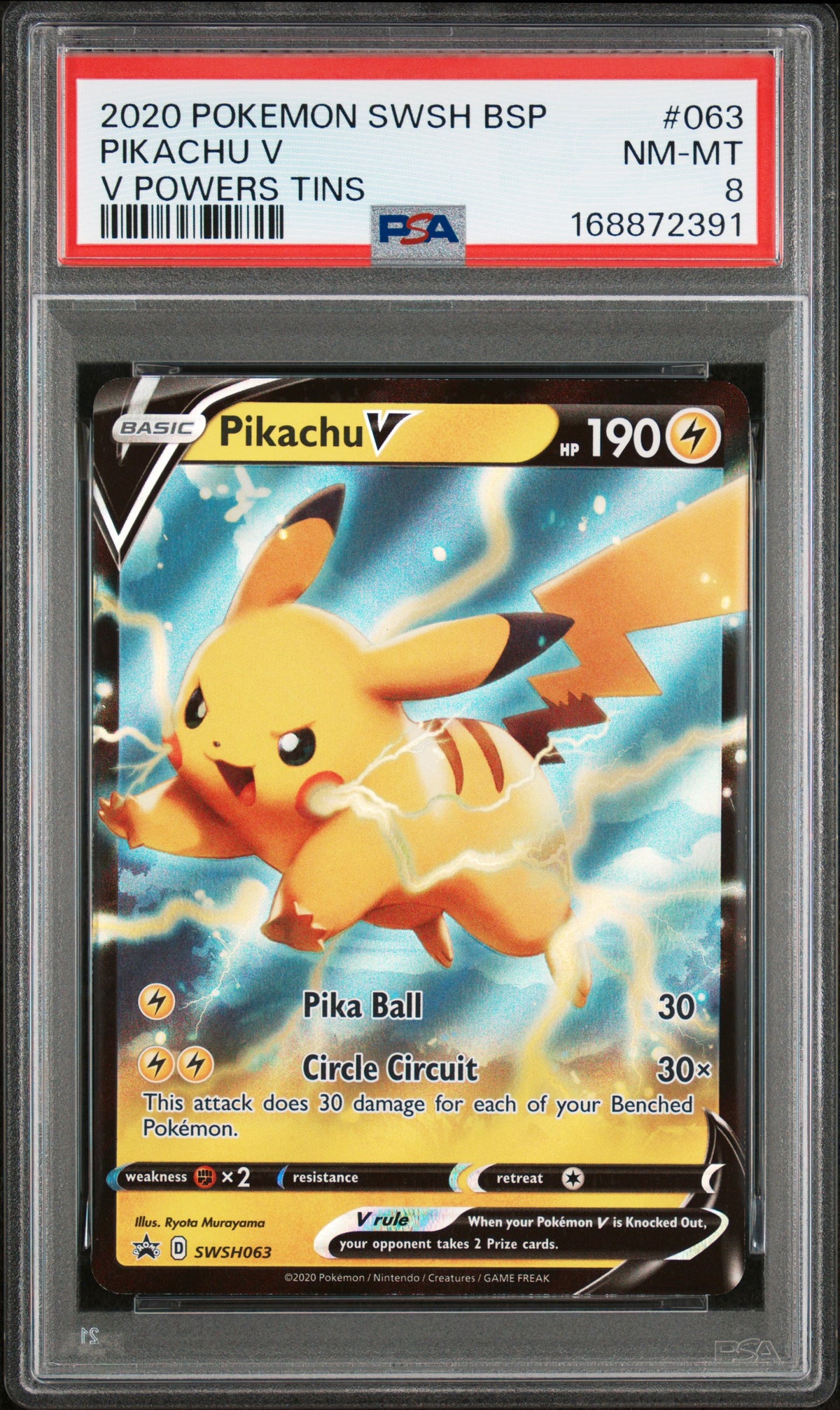 2020 Pokemon Sword and Shield Promo V Powers Tins Pikachu V #SWSH063 PSA 8