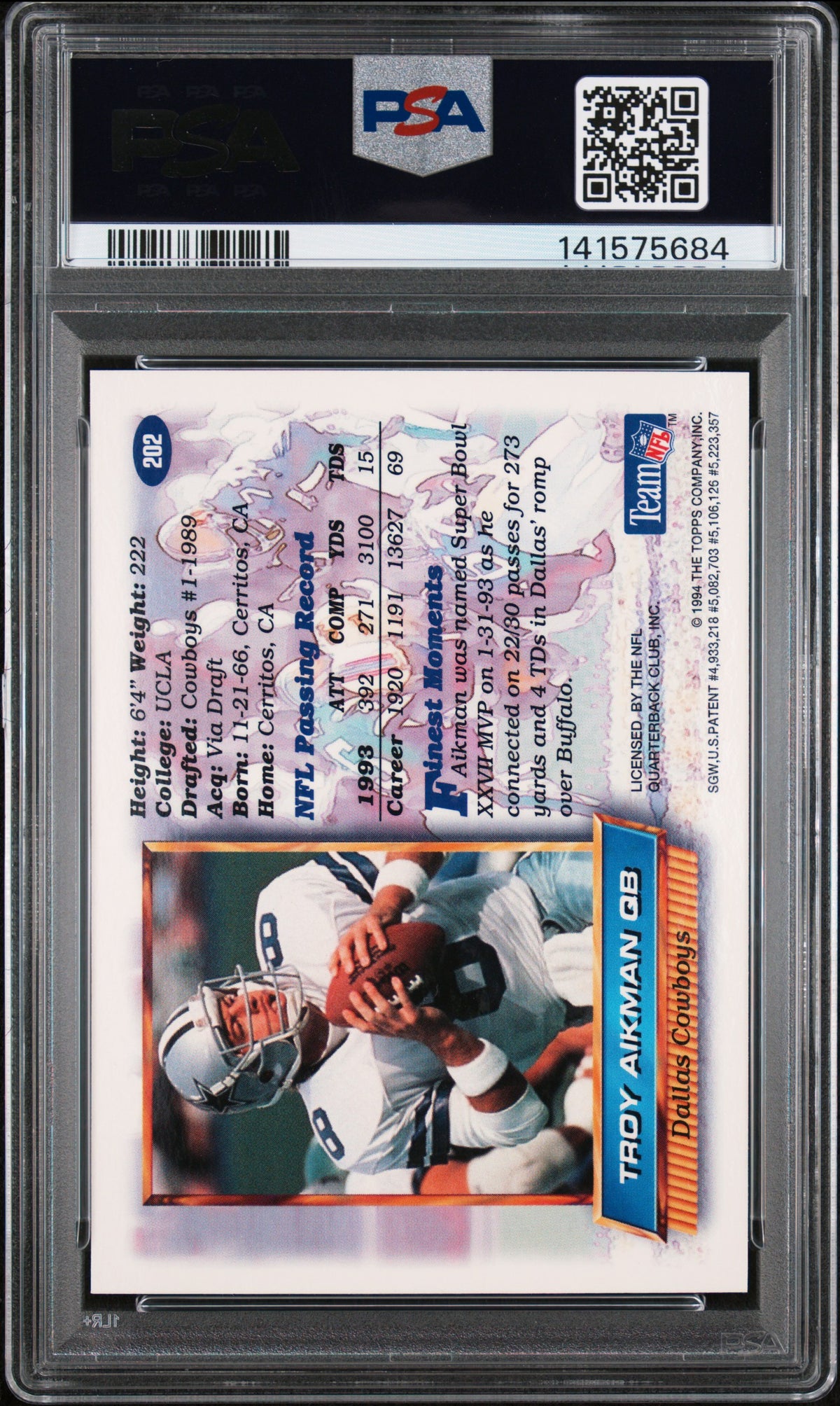1994 Finest Troy Aikman #202 PSA 8