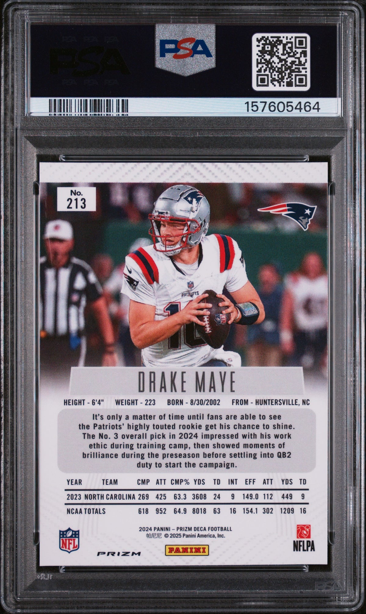 2024 Panini Prizm Deca Silver Prizm Drake Maye #213 PSA 8
