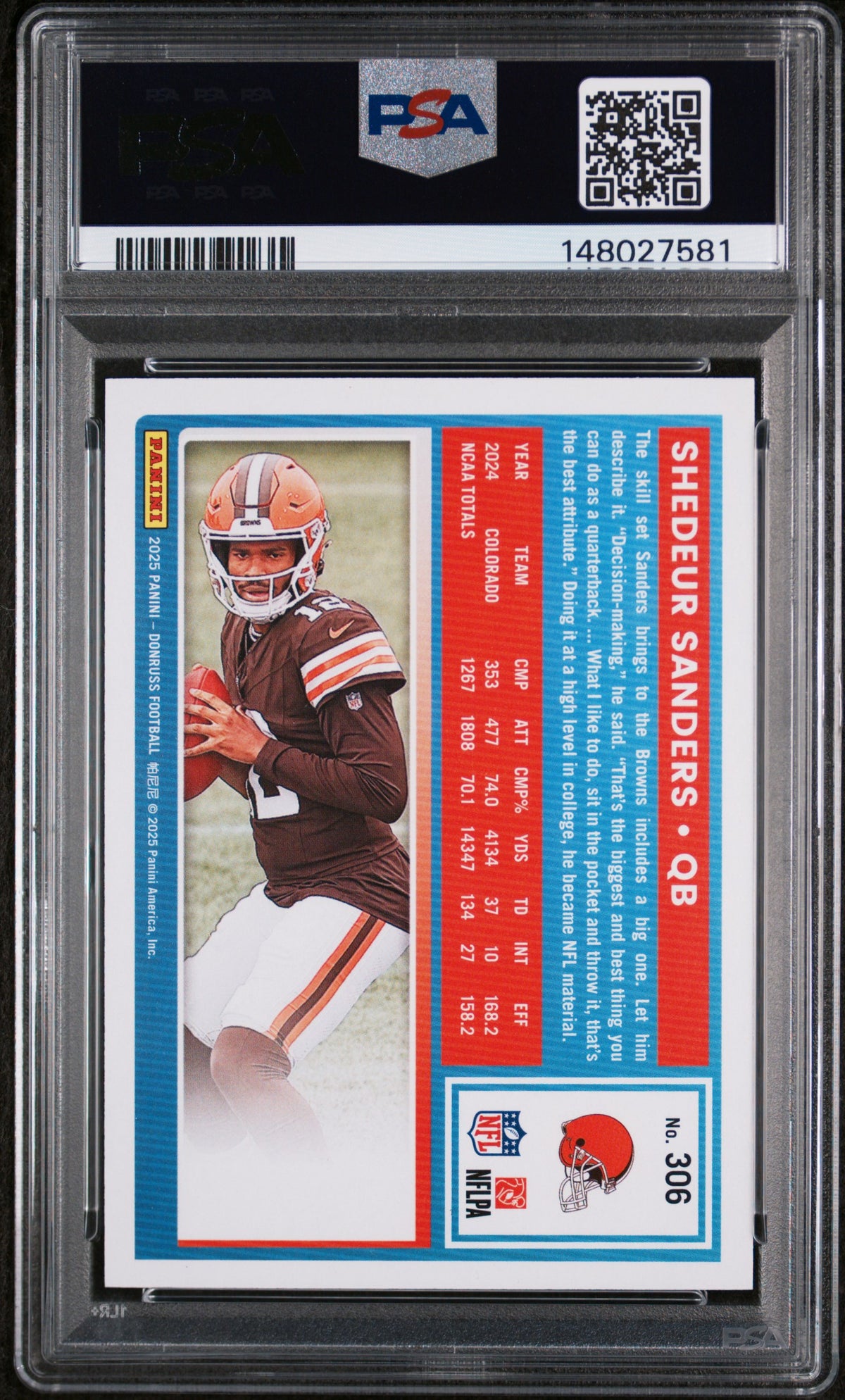 2025 Panini Donruss Press Proofs Silver Shedeur Sanders #306 /199 PSA 10