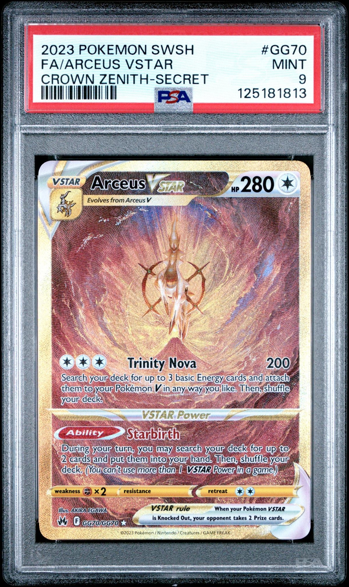 2023 Pokemon Sword and Shield Crown Zenith Secret Rare Arceus Vstar #GG70 PSA 9