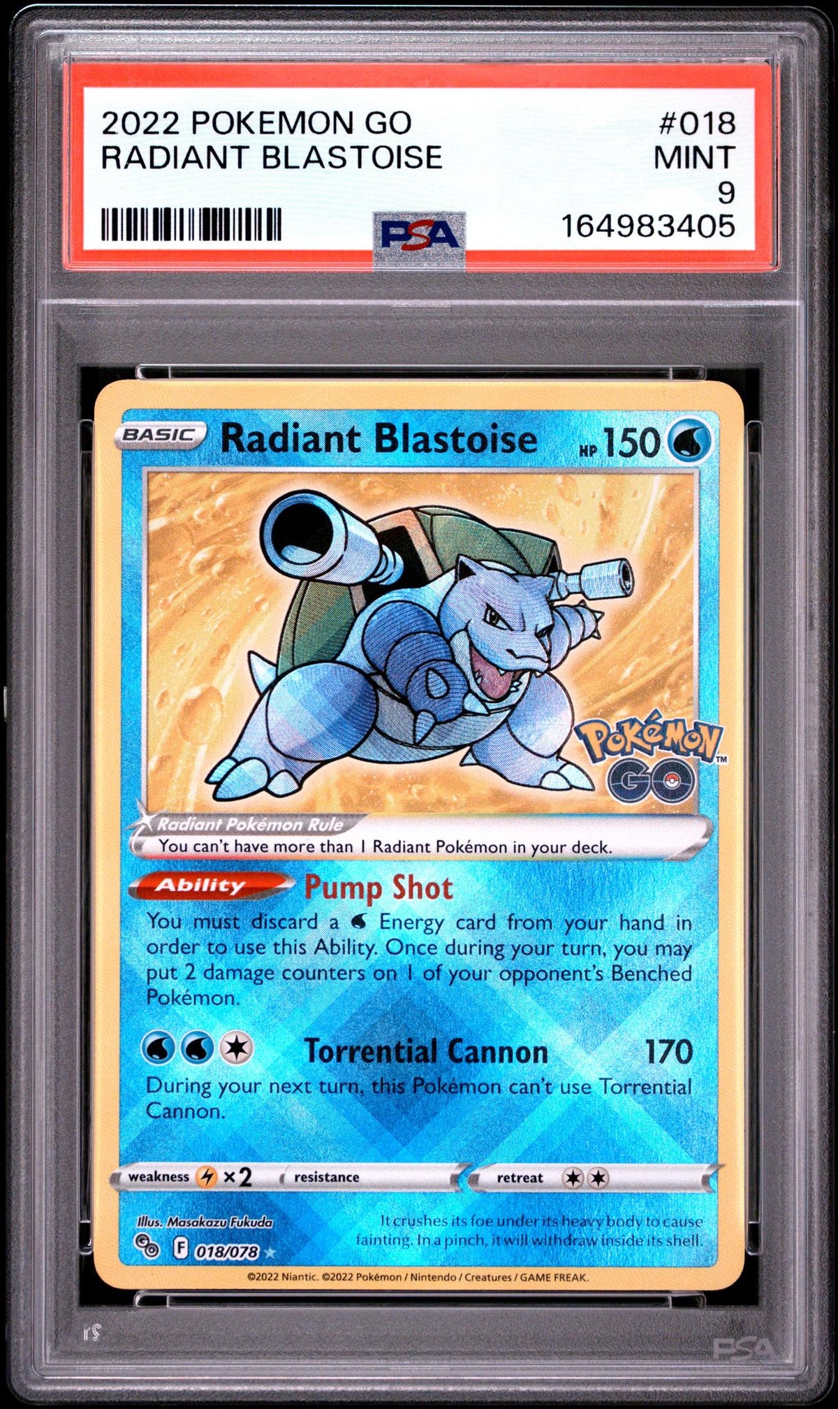 2022 Pokemon Go Radiant Blastoise #018 PSA 9
