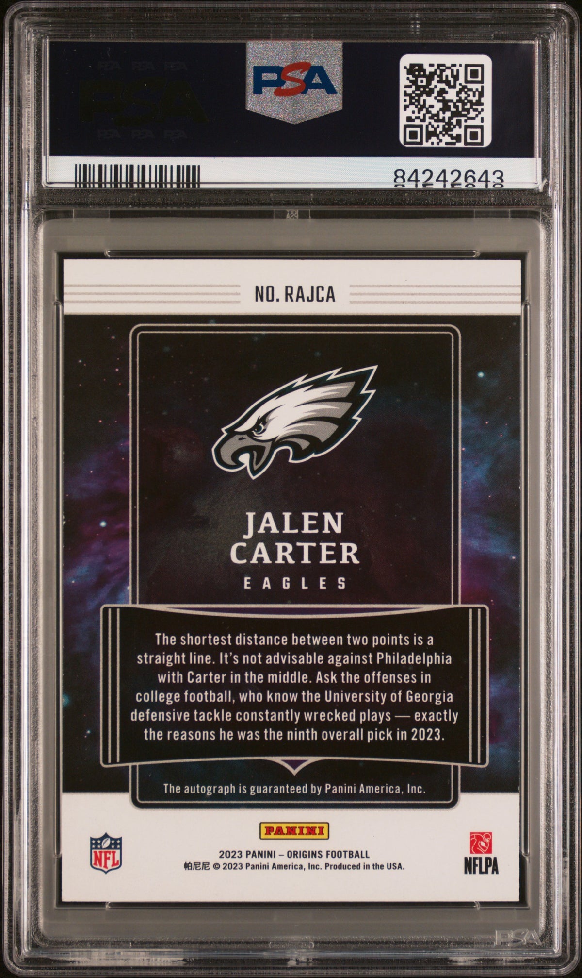 2023 Panini Origins Rookie Autographs Jalen Carter #RAJCA PSA 9