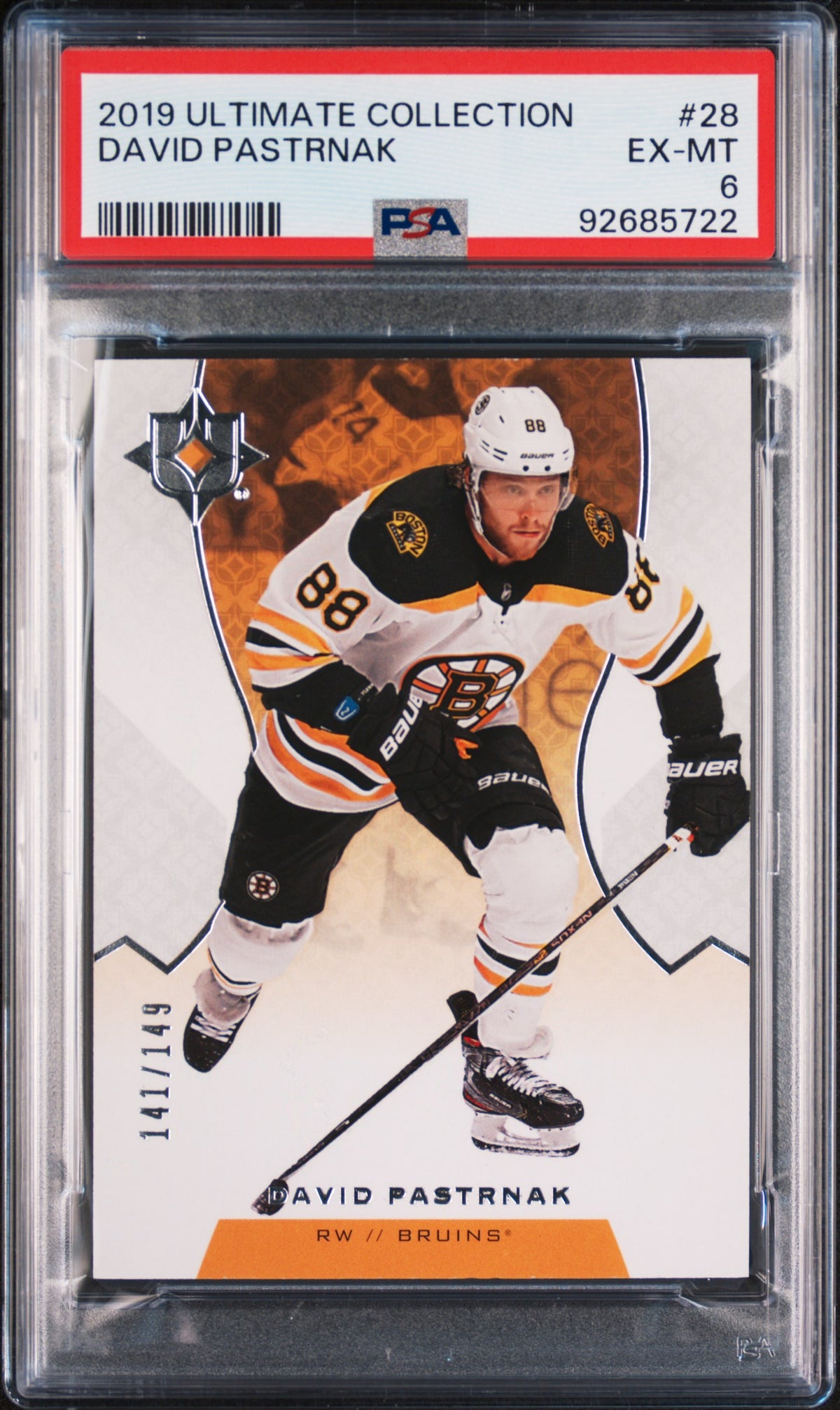 2019 Upper Deck Ultimate Collection David Pastrnak #28 /149 PSA 6