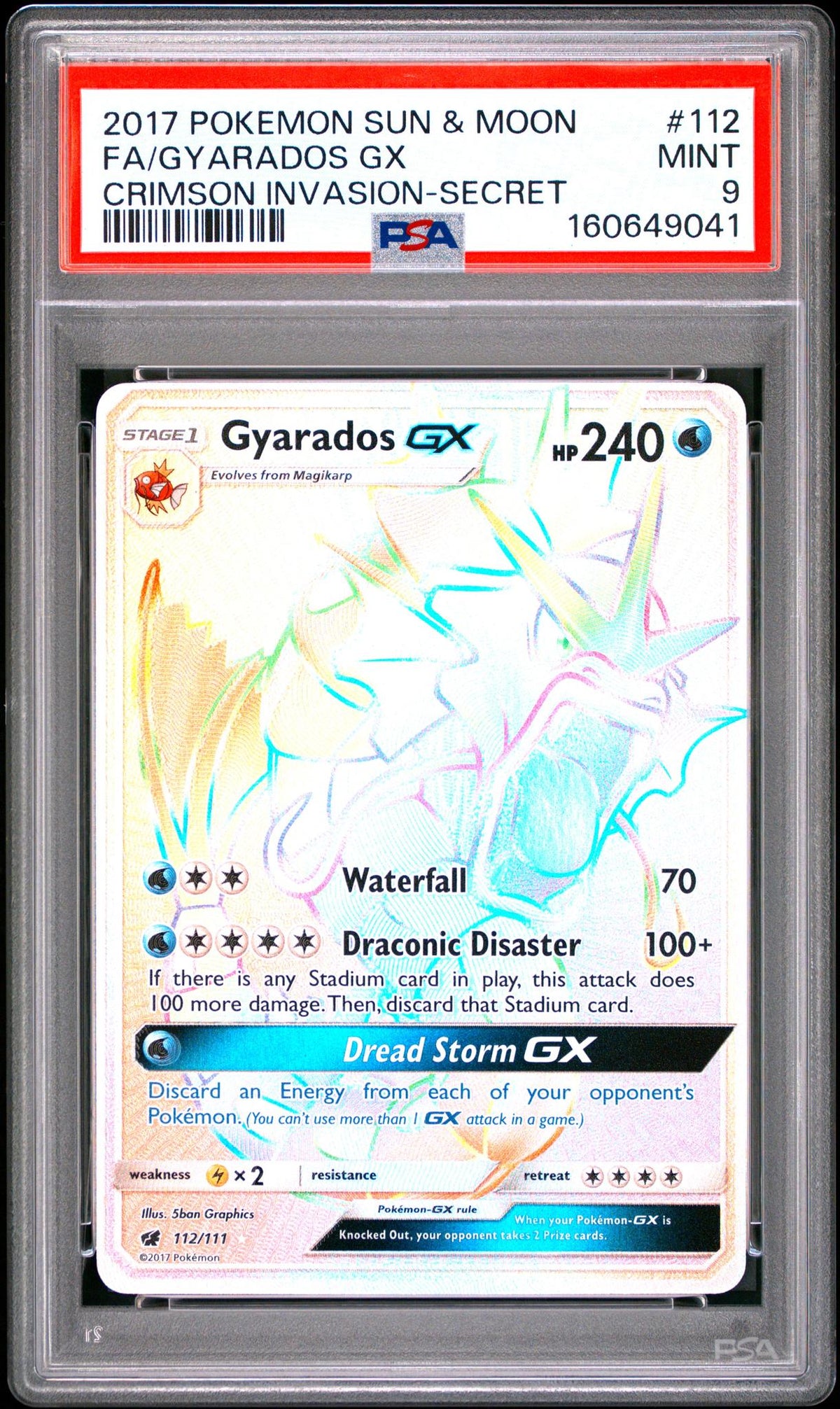 2017 Pokemon Sun and Moon Crimson Invasion Secret Rare Gyarados Gx #112 PSA 9