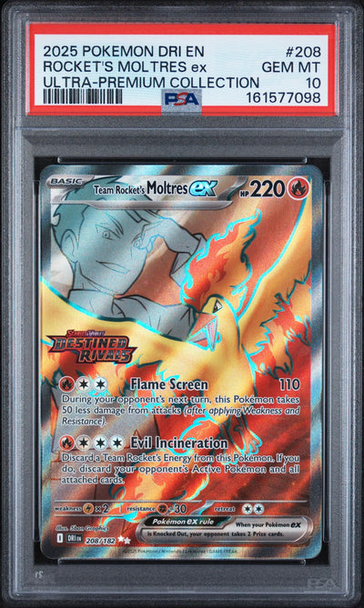 2025 Pokemon Scarlet and Violet Destined Rivals Ultra Premium Collection Team Rocket's Moltres Ex #208 PSA 10