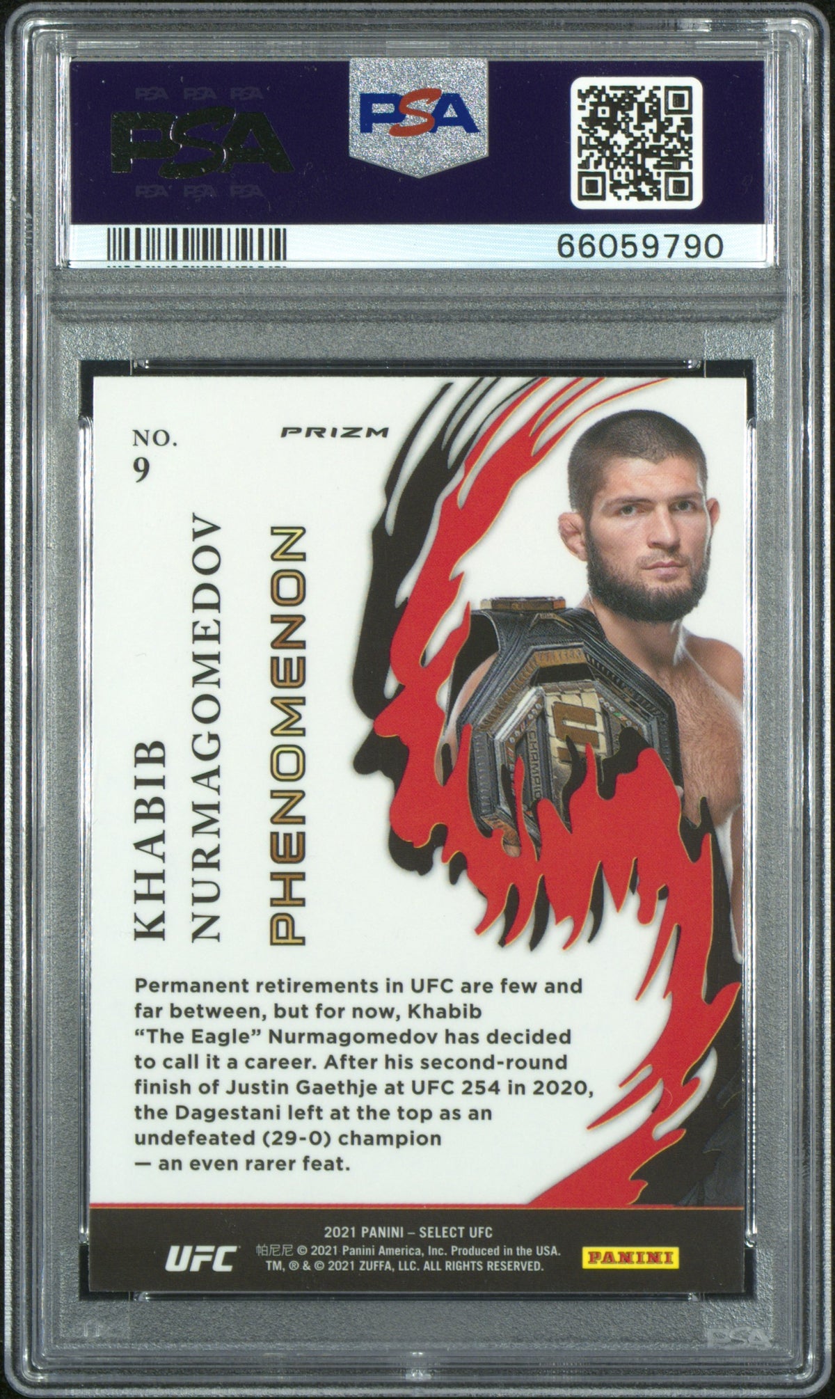 2021 Panini Select UFC Phenomenon Silver Prizm Khabib Nurmagomedov #9 PSA 9