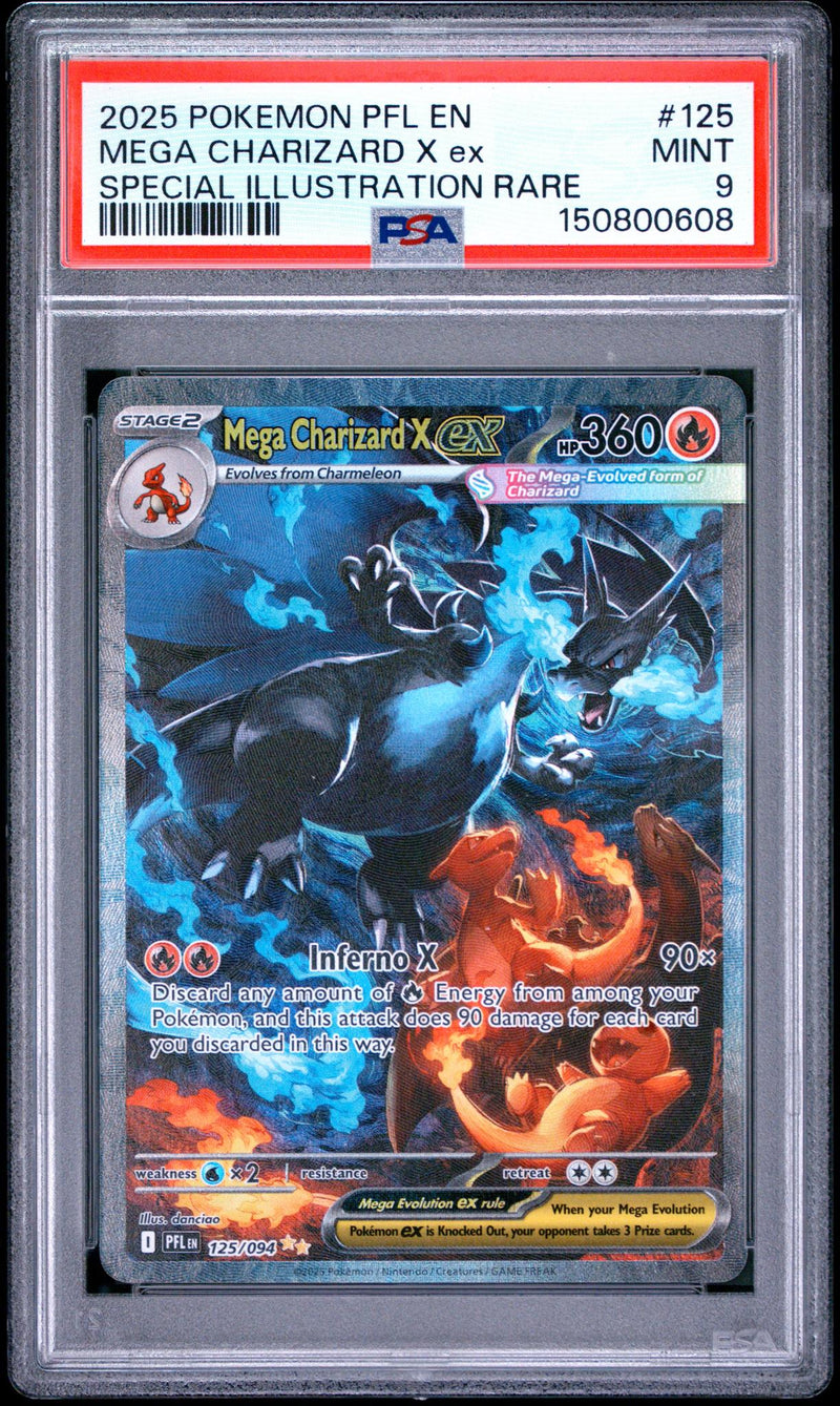 2025 Pokemon Mega Evolution Phantasmal Flames Special Illustration Rare Mega Charizard X Ex #125 PSA 9