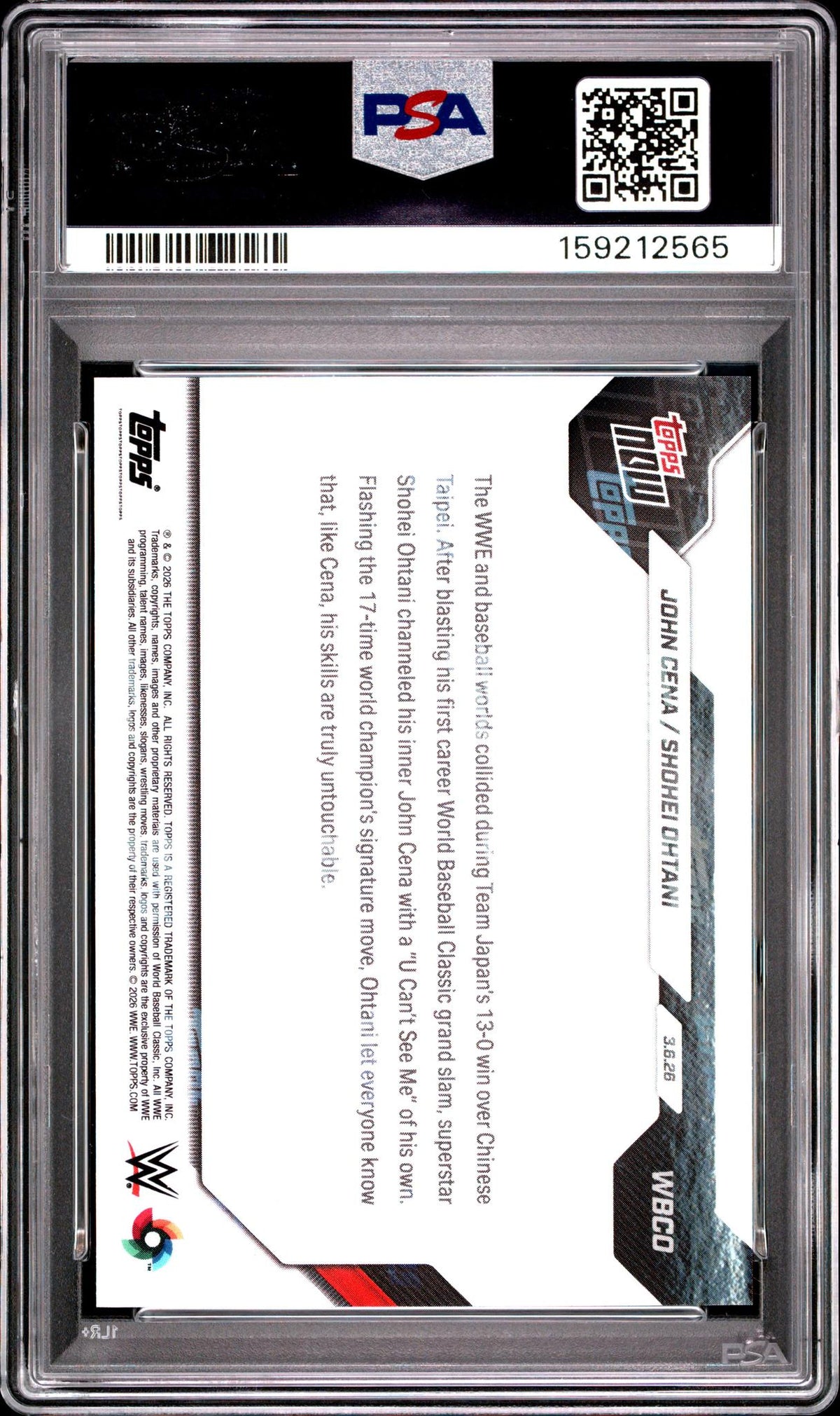 2026 Topps Now Shohei Ohtani/John Cena #WBCO PSA 10