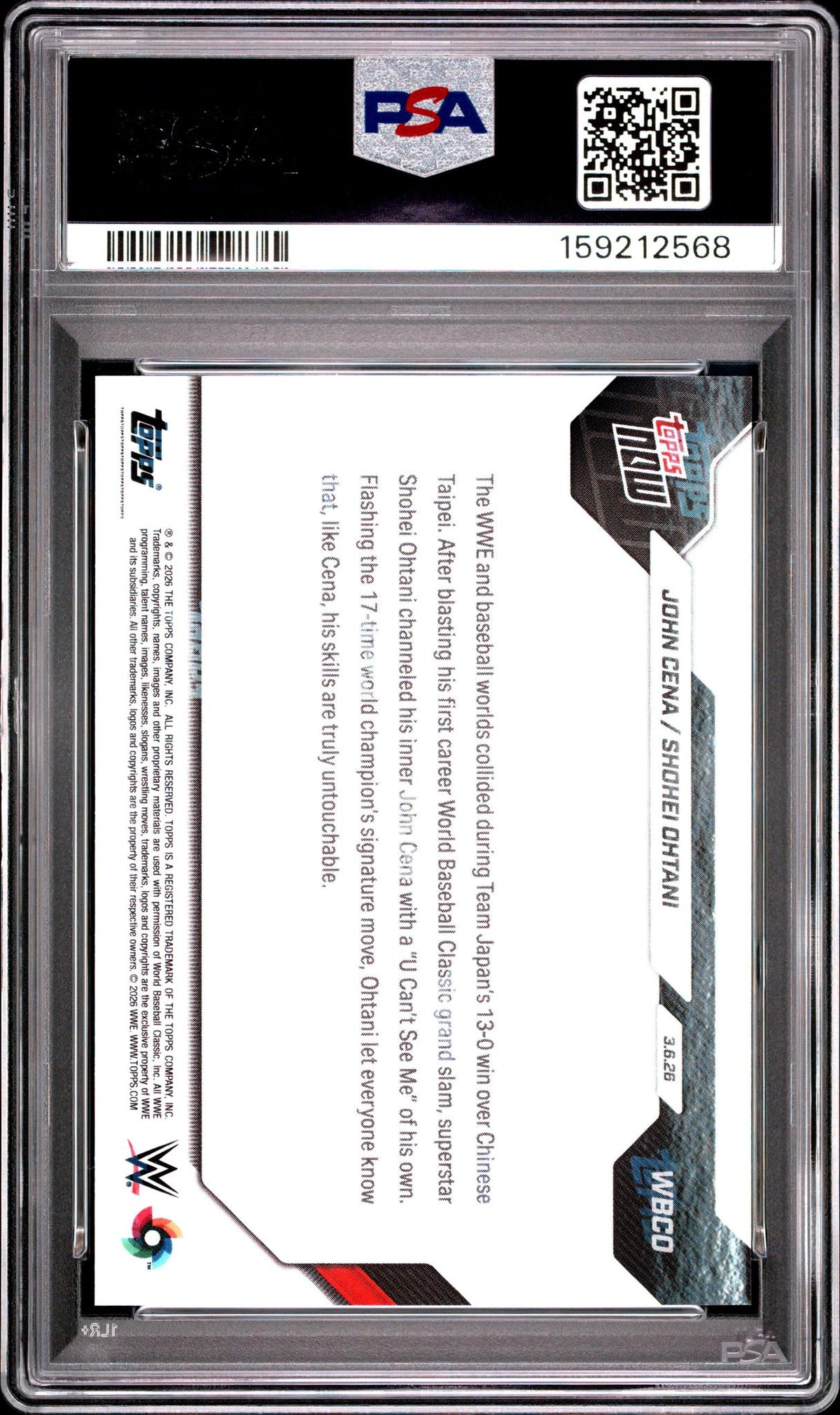 2026 Topps Now WBC Shohei Ohtani / John Cena #WBCO PSA 10
