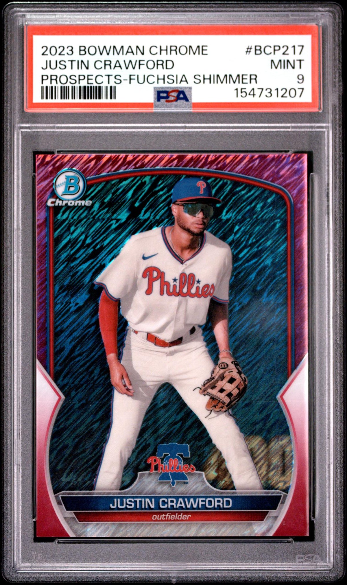 2023 Bowman Chrome Prospects Fuchsia Shimmer Justin Crawford #BCP217 /199 PSA 9