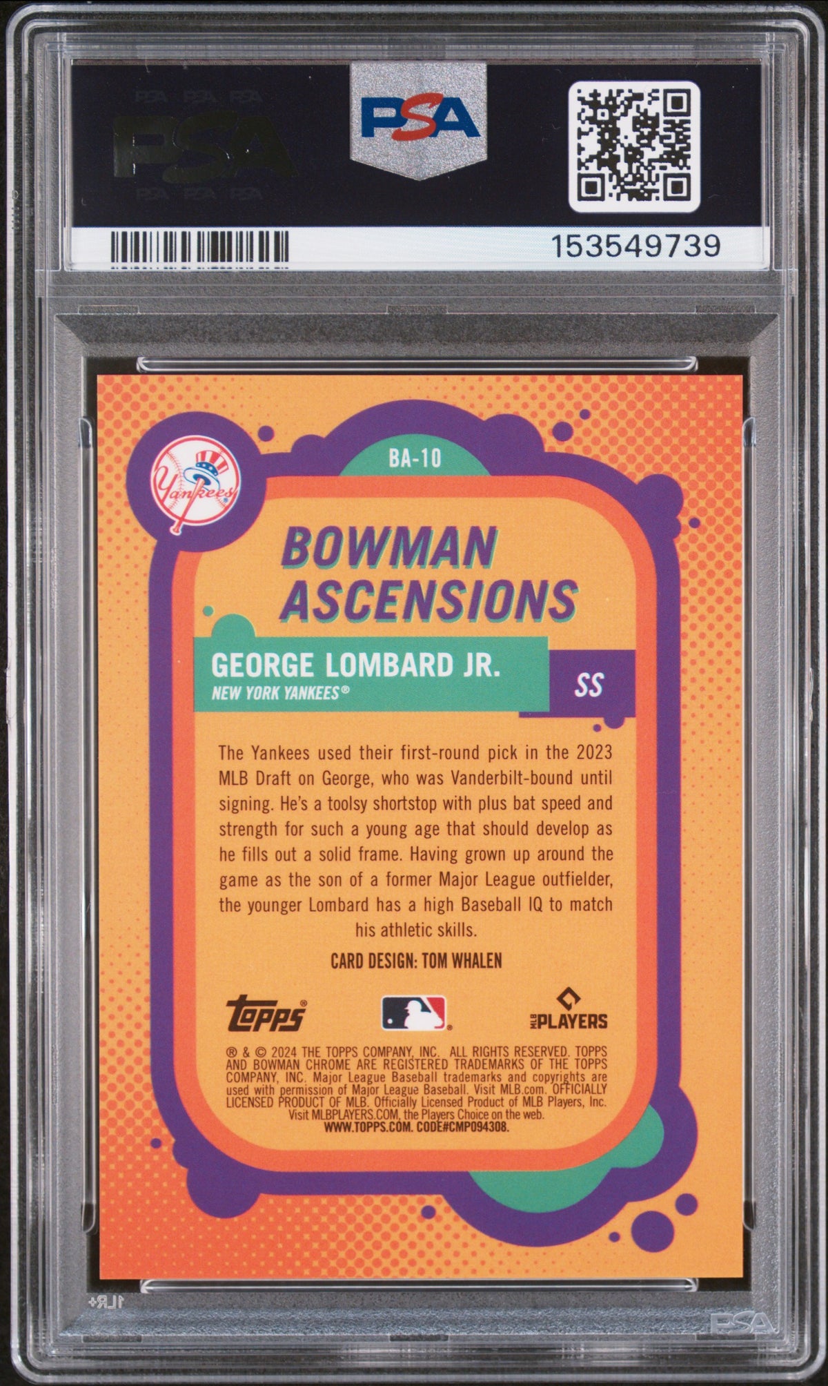 2024 Bowman Chrome Mega Box Bowman Ascensions George Lombard Jr. #BA10 PSA 10